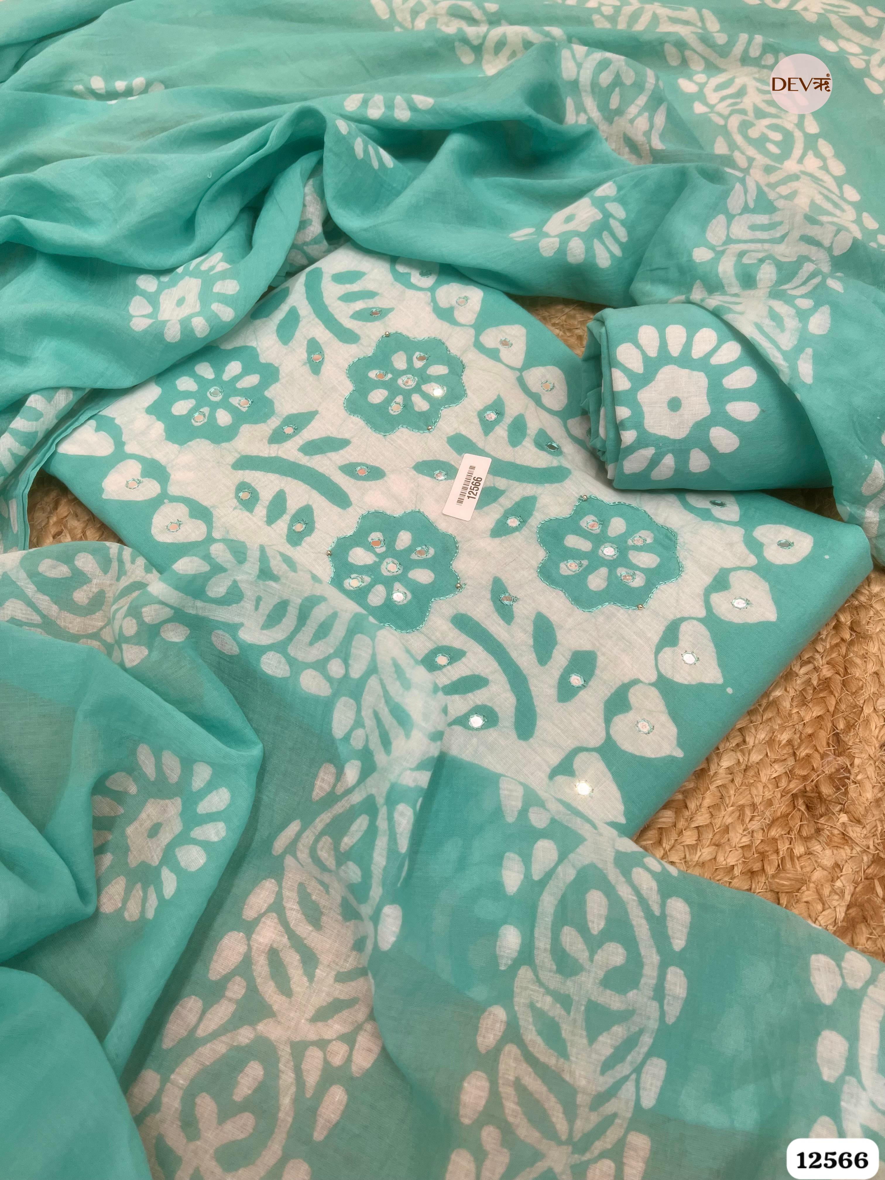 Sea Green Cotton Printed Unstitched 3-Piece Suit (Devri – D.No 12566)