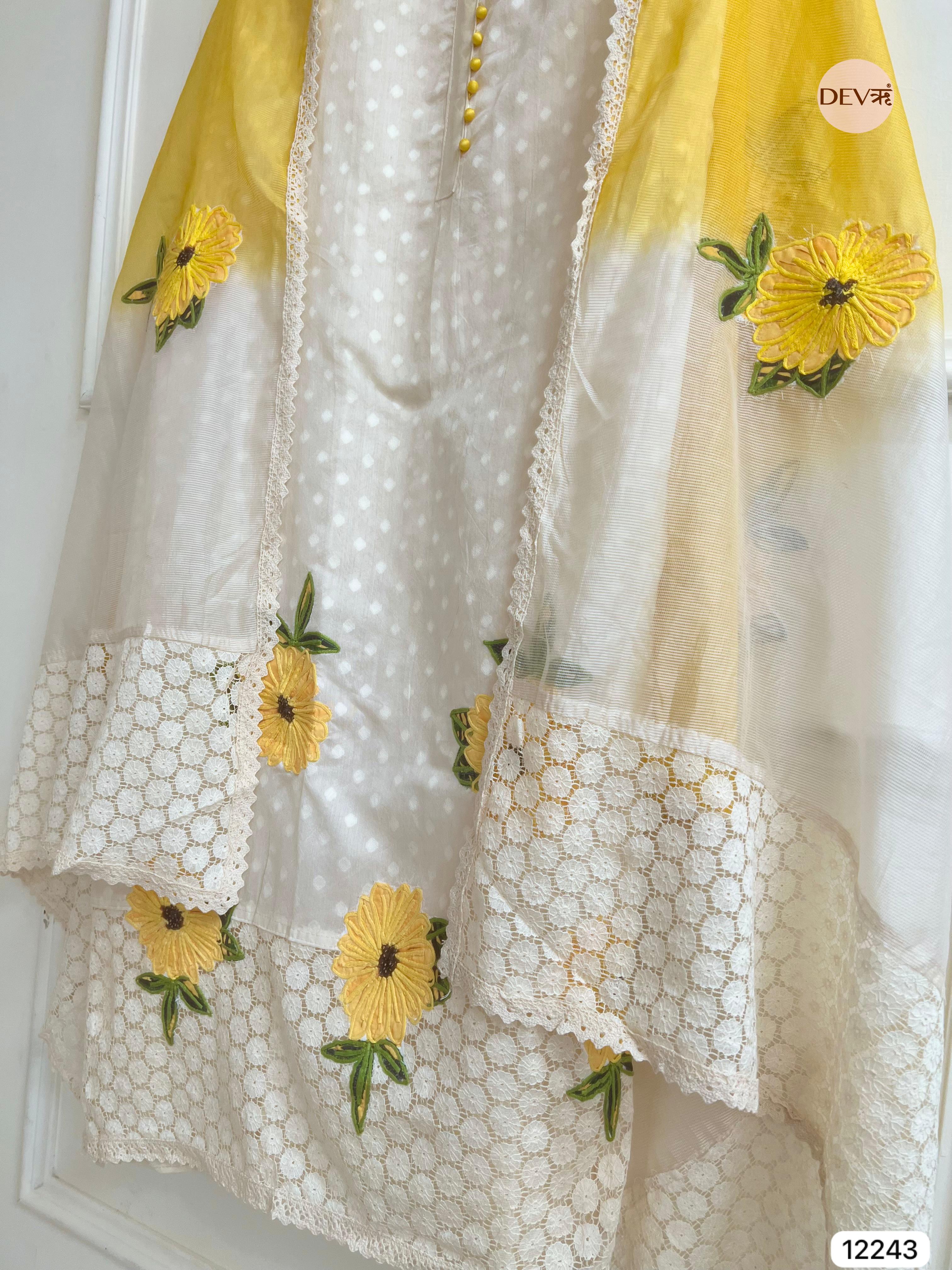 Aarini Mul Chanderi Floral-Embroidered 3-Piece Set (Devri – D.No 12243)