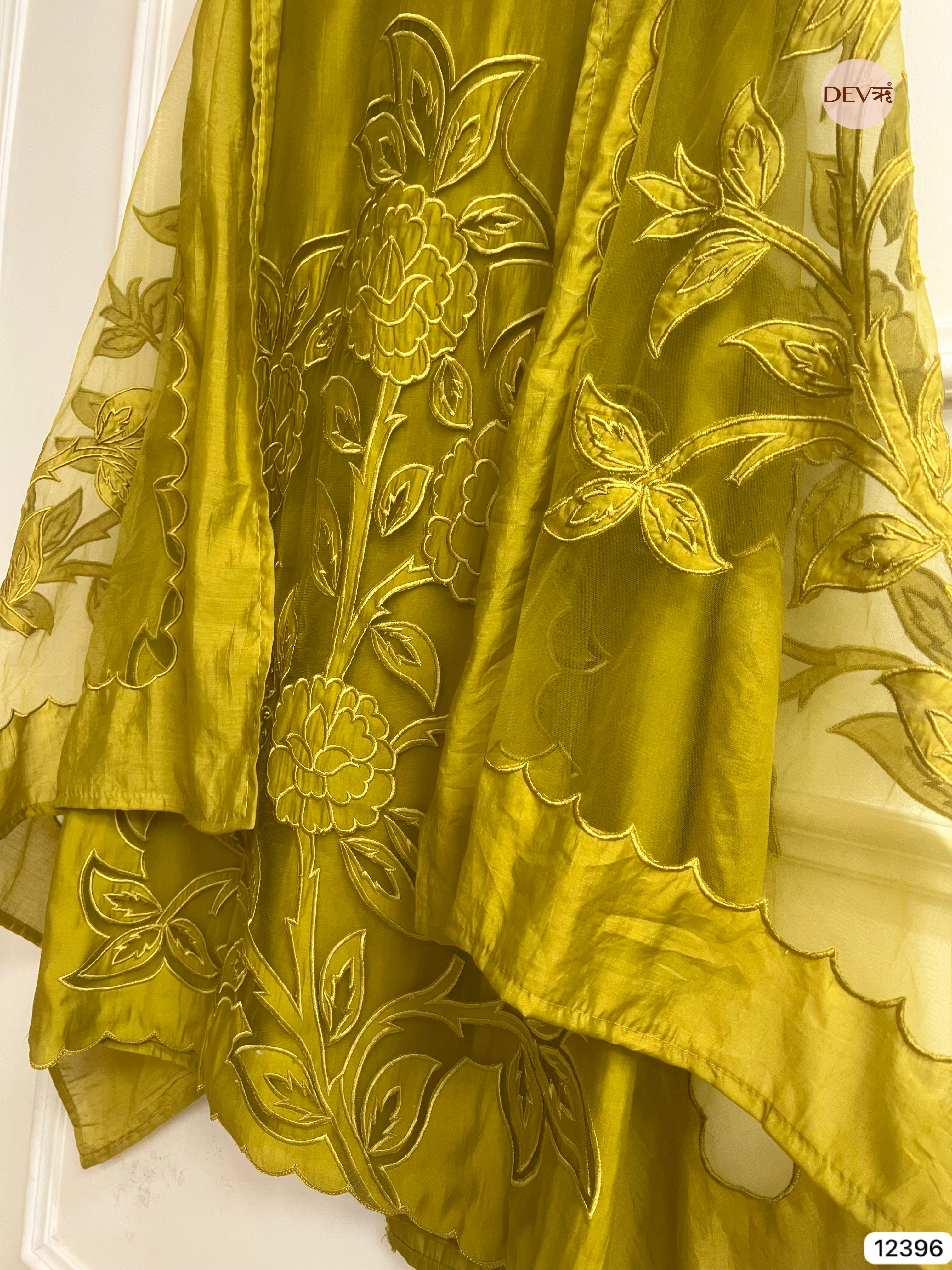 Olive Green Modal Silk Embroidered Unstitched 3-Piece Suit (Devri – D.No 12396)