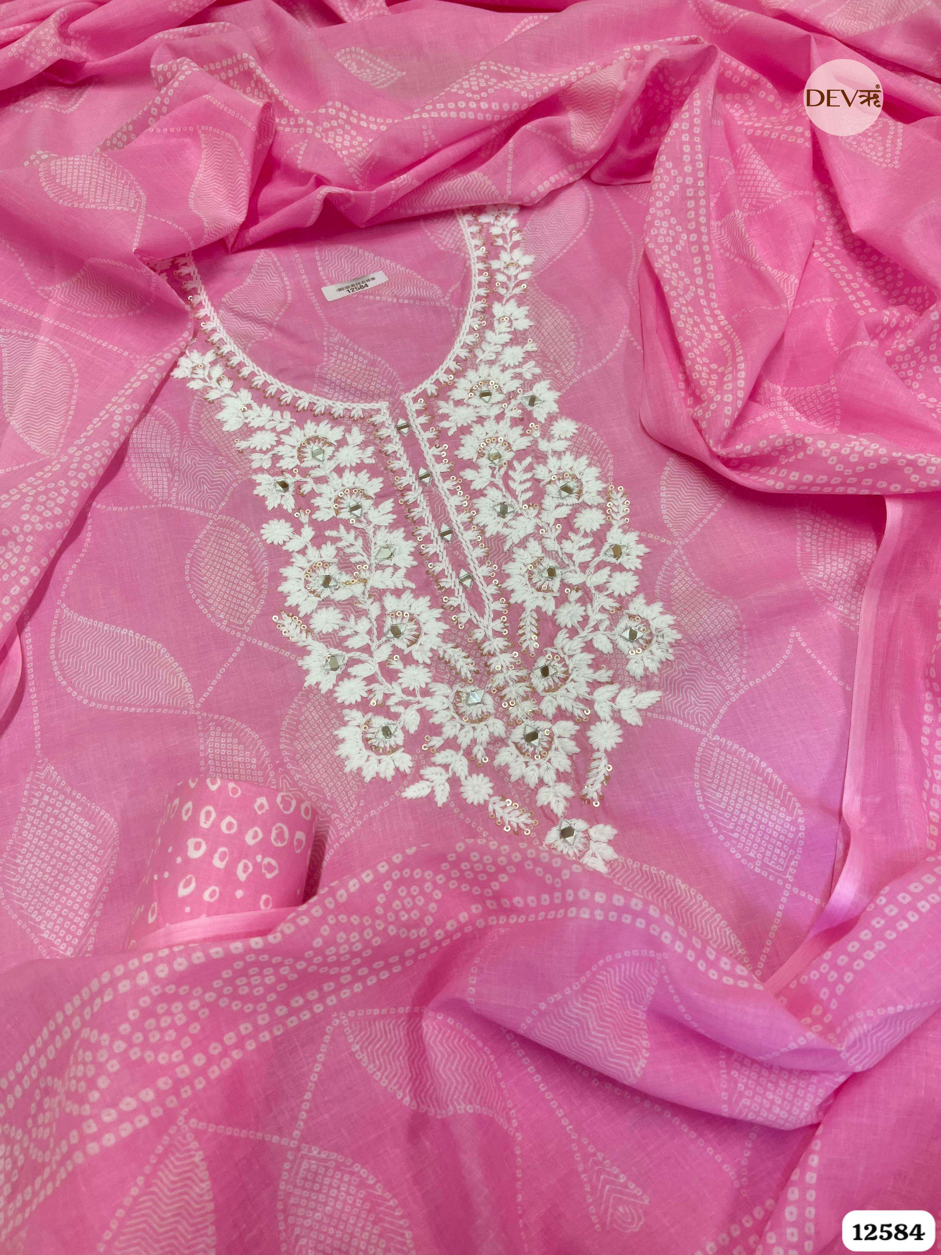 Blush Pink Cotton Embroidered Unstitched 3-Piece Suit (Devri – D.No 12584)