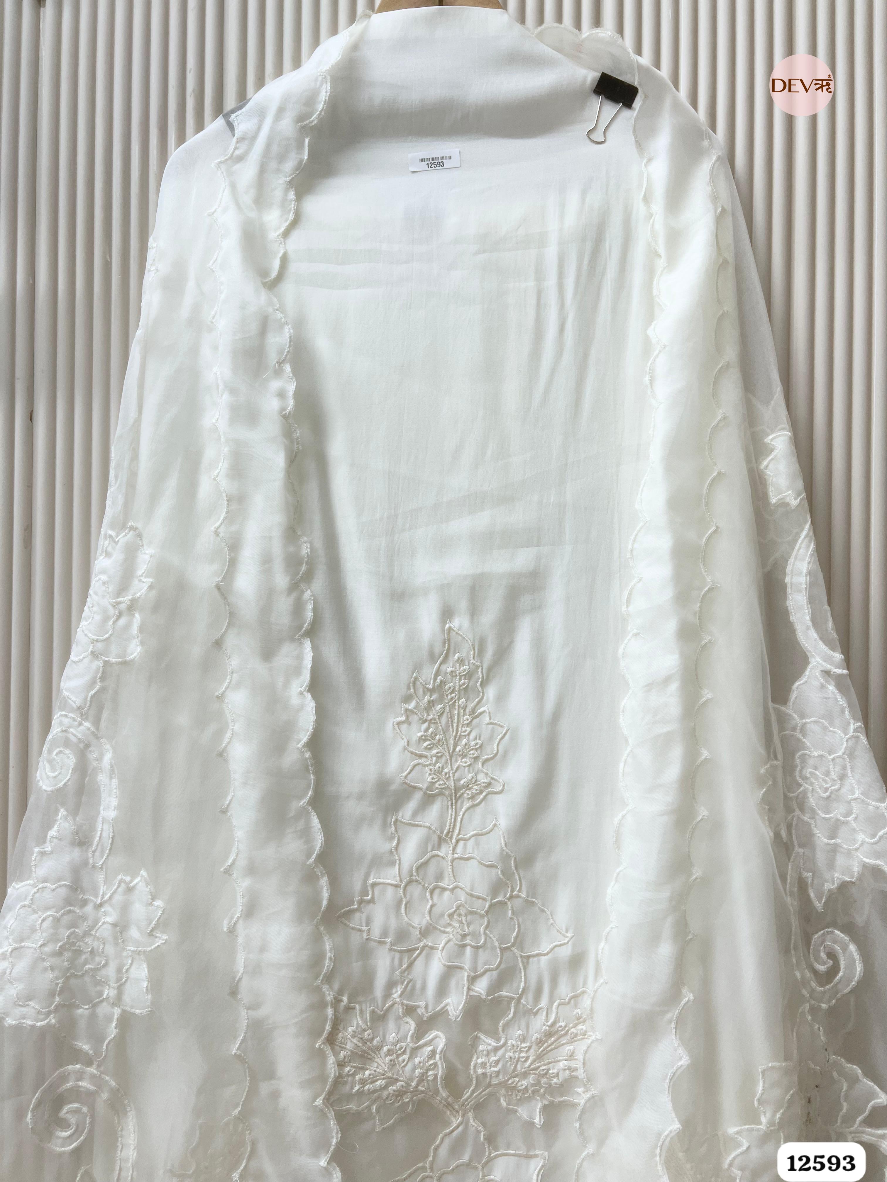 White Modal Silk Embroidered Unstitched 3-Piece Suit (Devri – D.No 12593)