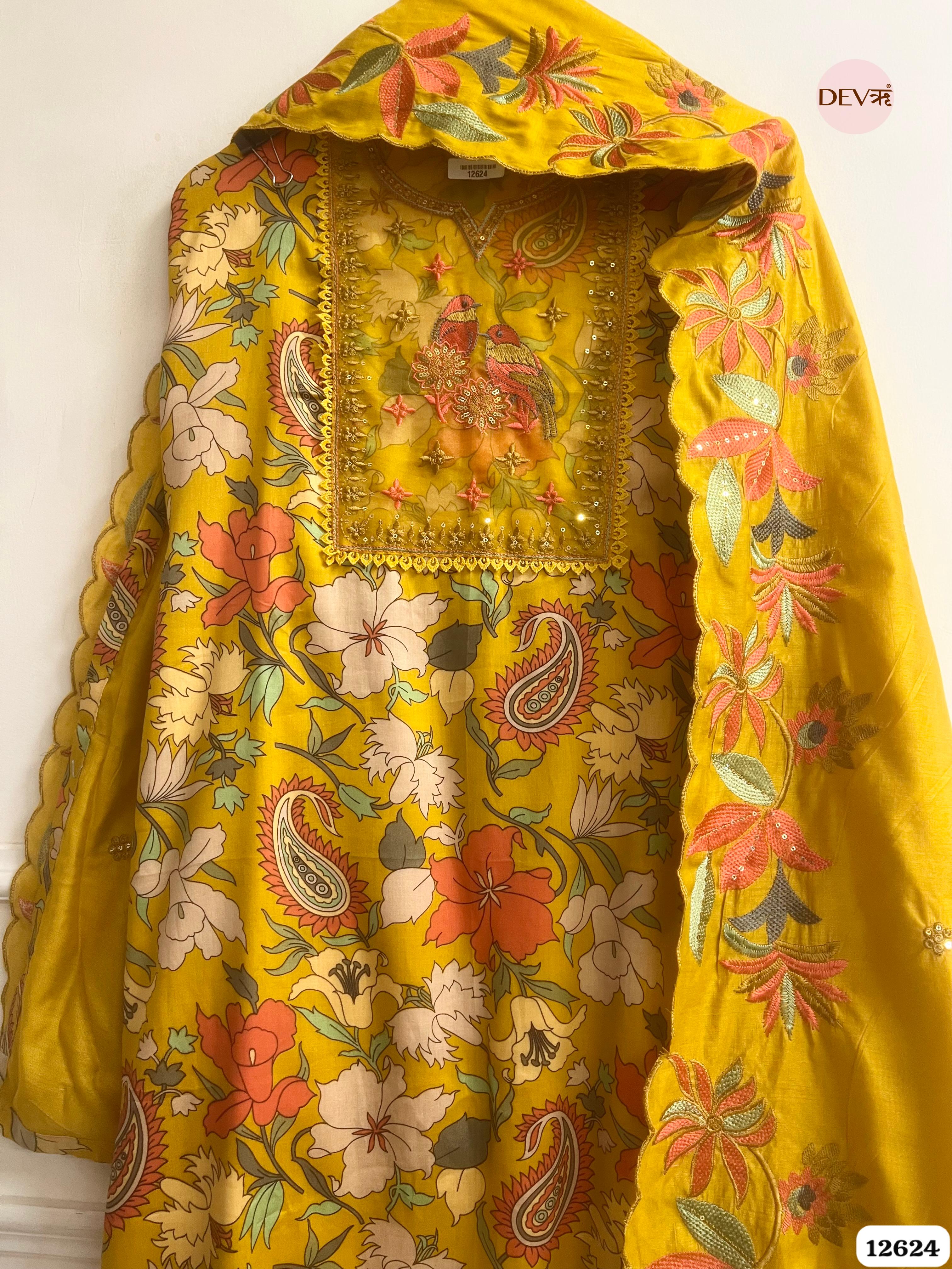 Mustard Jam Cotton Embroidered Unstitched 3-Piece Suit (Devri – D.No 12624)