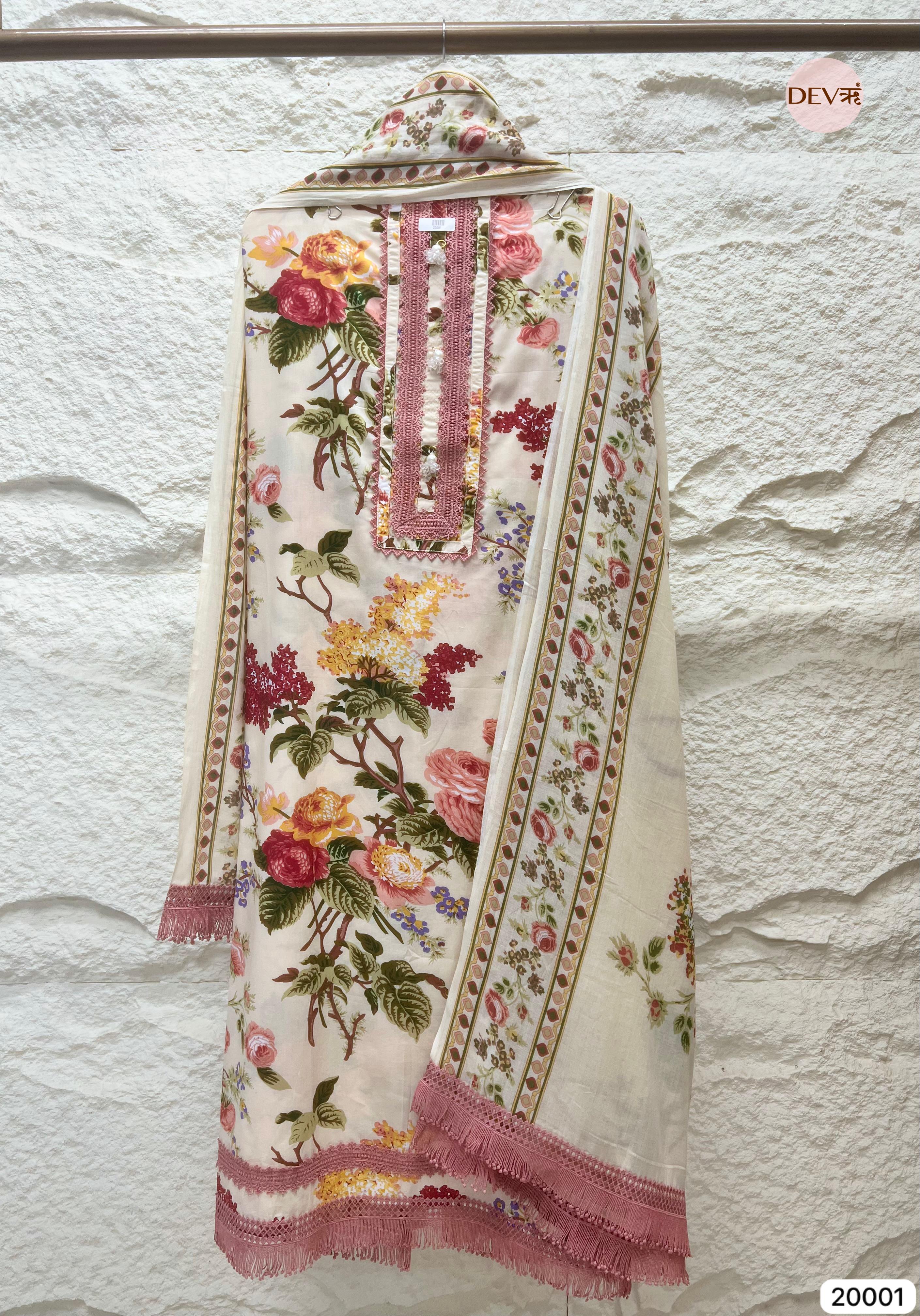 Ivory Pure Cotton Printed Unstitched 3-Piece Suit (Devri – Dno. 20001)