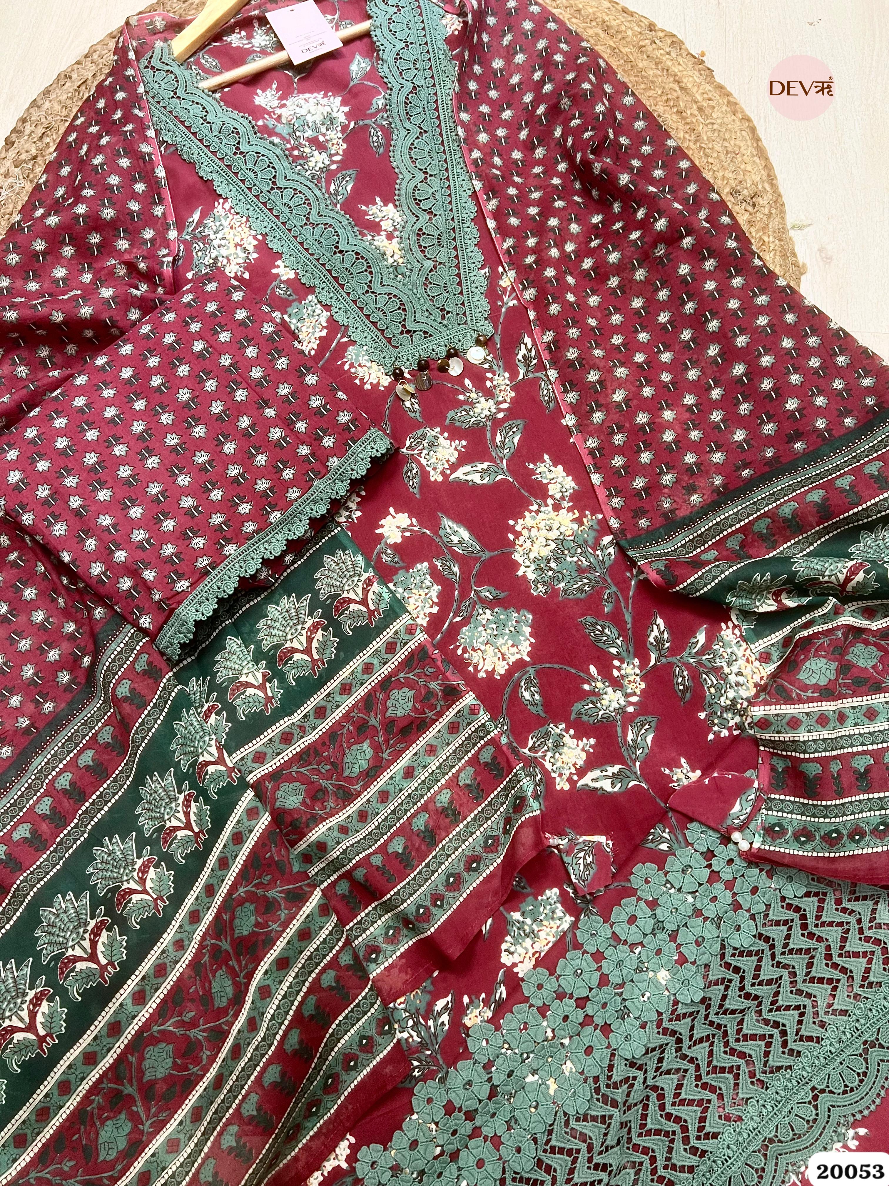 Maroon Pure Cotton Printed Unstitched 3-Piece Suit (Devri – D.No. 20053)