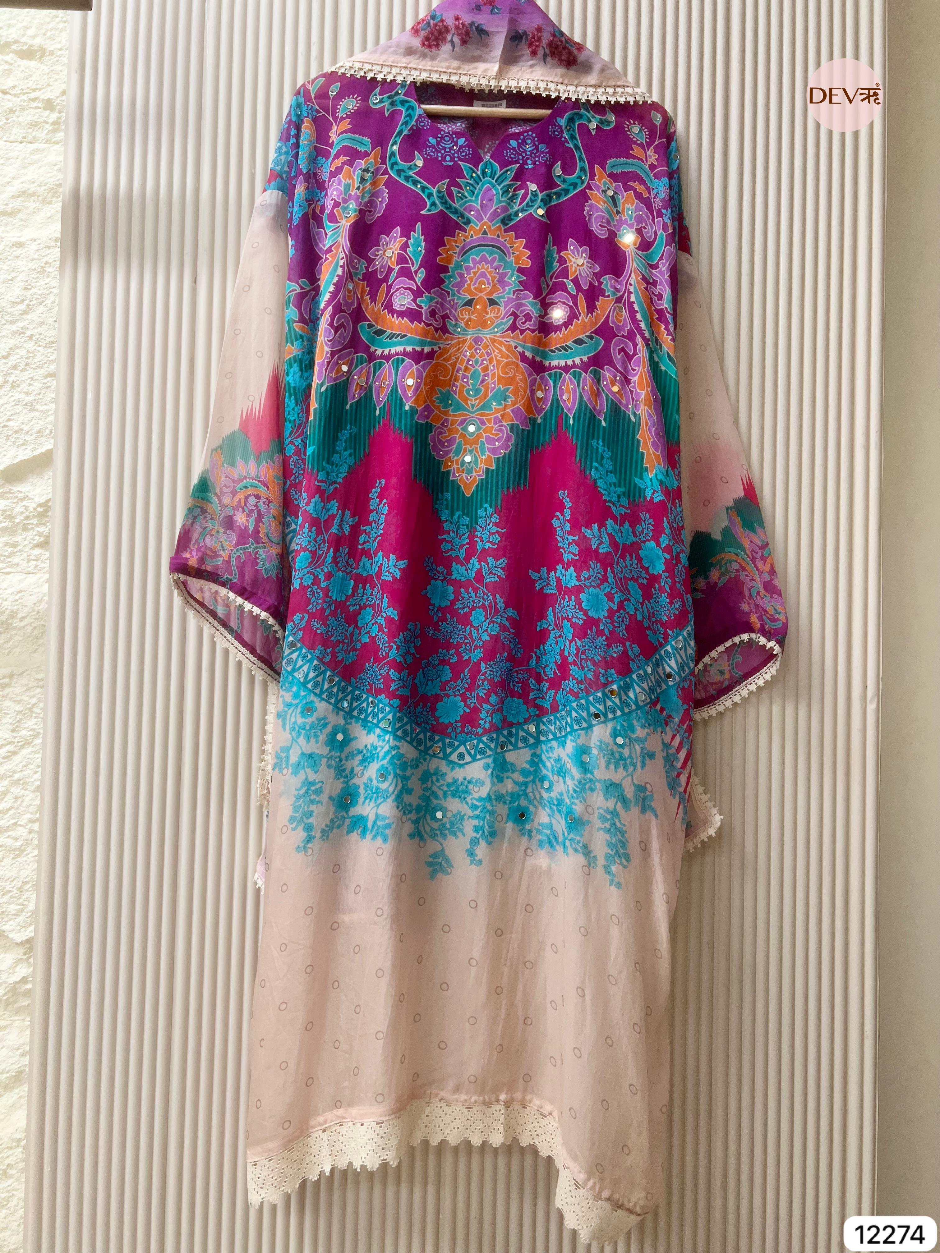 Purple Organza Printed Unstitched 3-Piece Suit (Devri – D.No 12274)