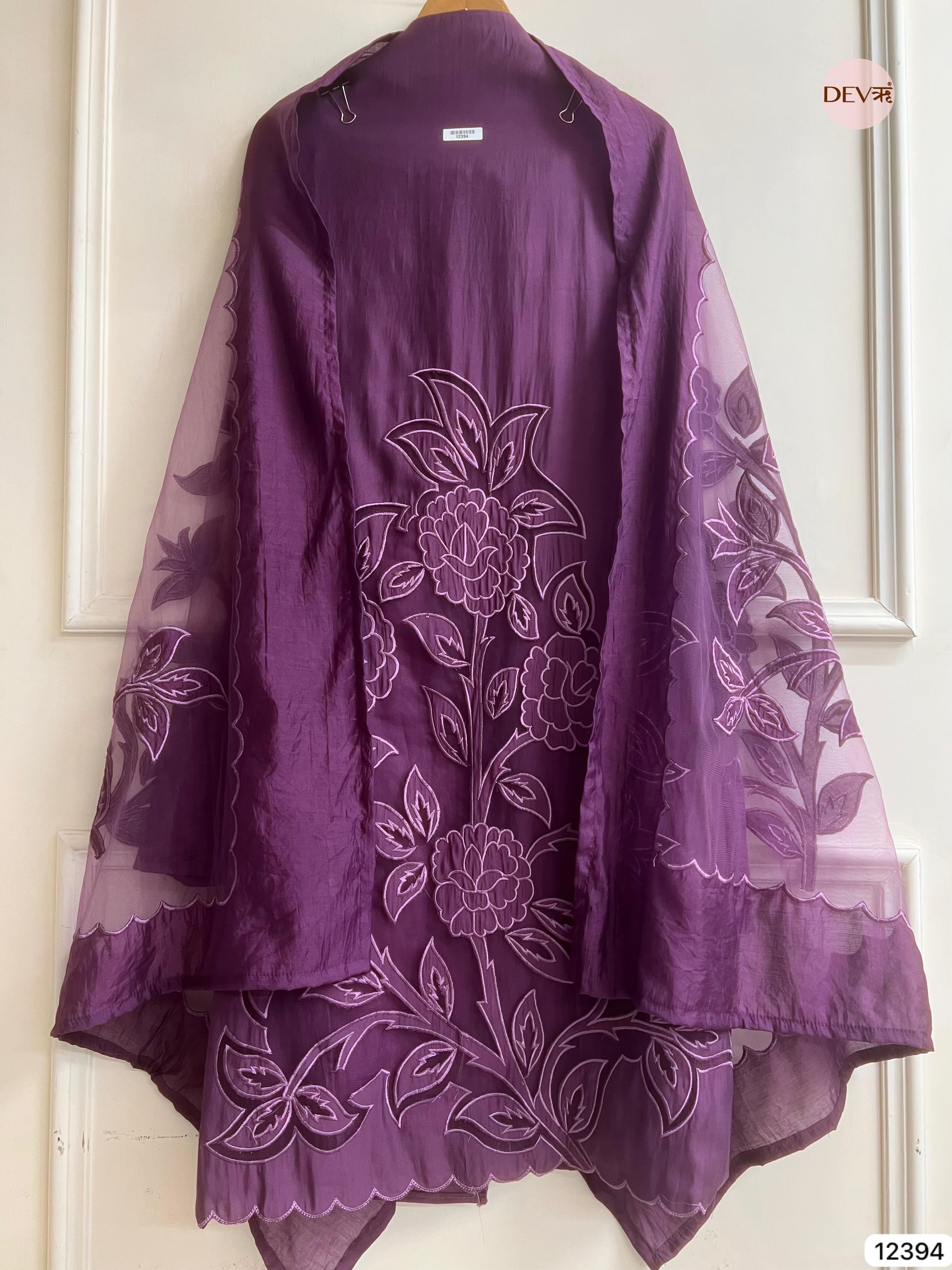 Plum Modal Silk Embroidered Unstitched 3-Piece Suit (Devri – D.No 12394)