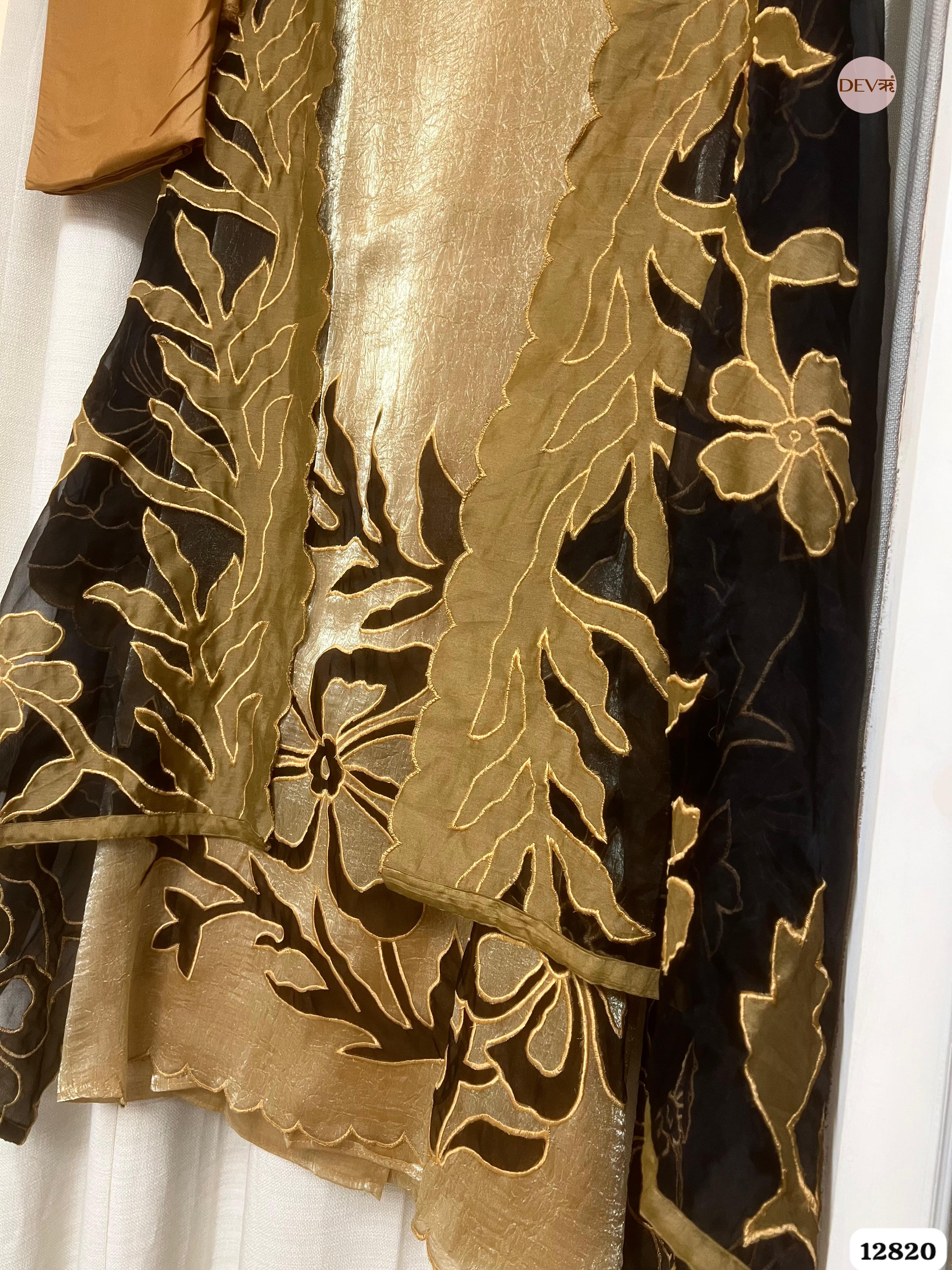 Beige Crush Tissue Silk Embroidered Unstitched 3-Piece Suit (Devri – D.No 12820)