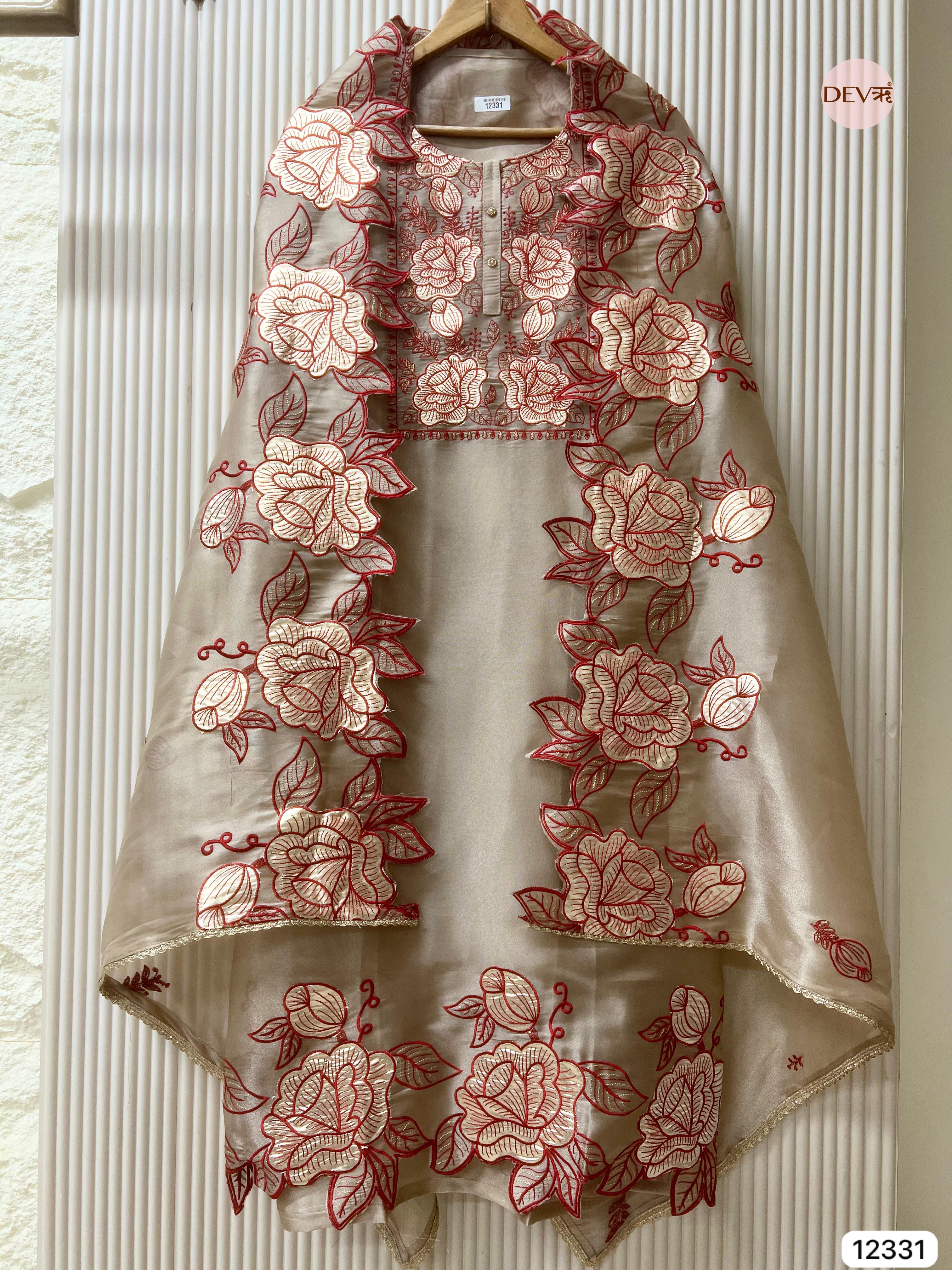 Beige Tissue Shimmer Embroidered Unstitched 3-Piece Suit (Devri – D.No 12331)