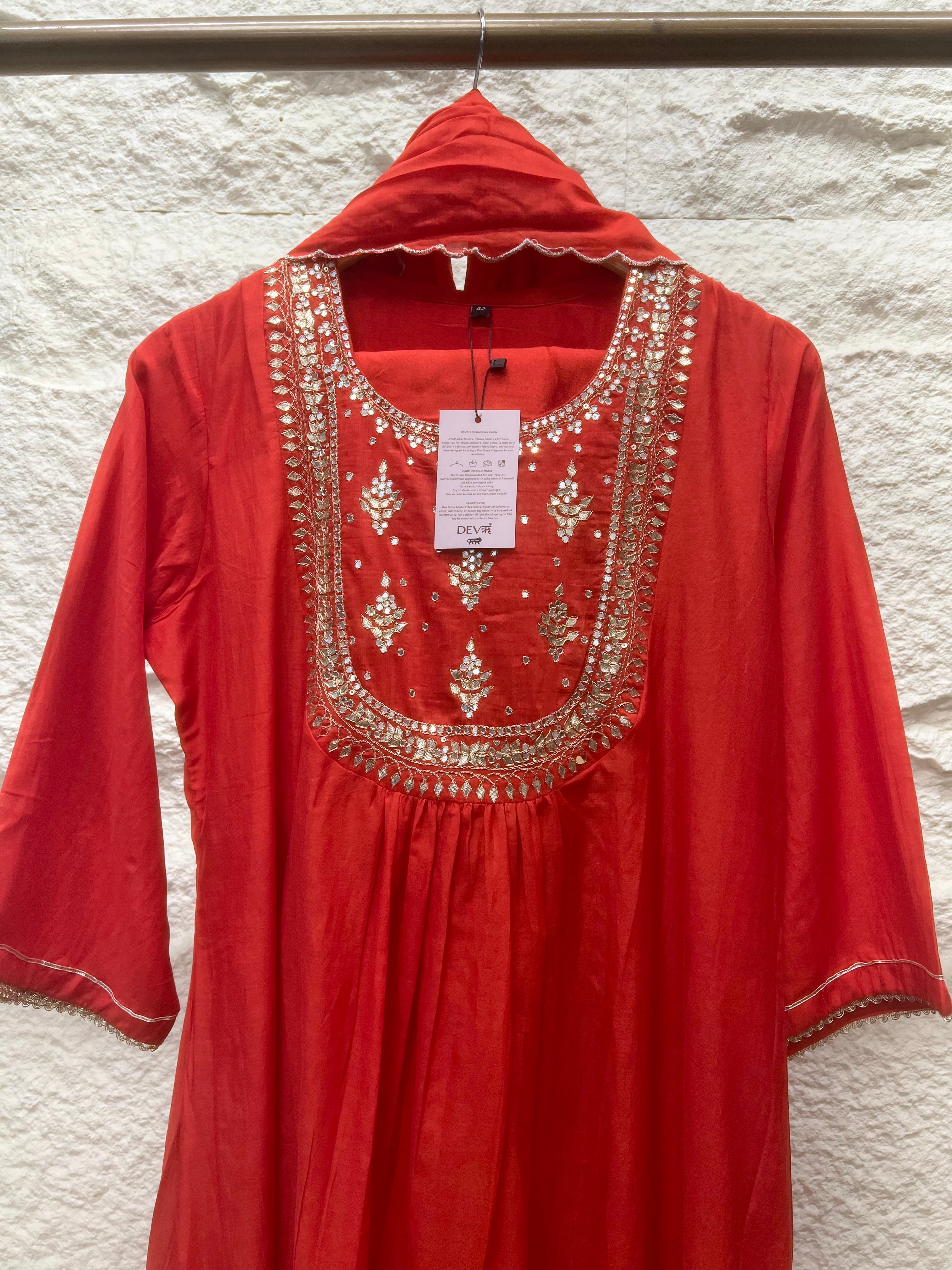 Scarlet Glow Chanderi 3-Piece Set {1023}
