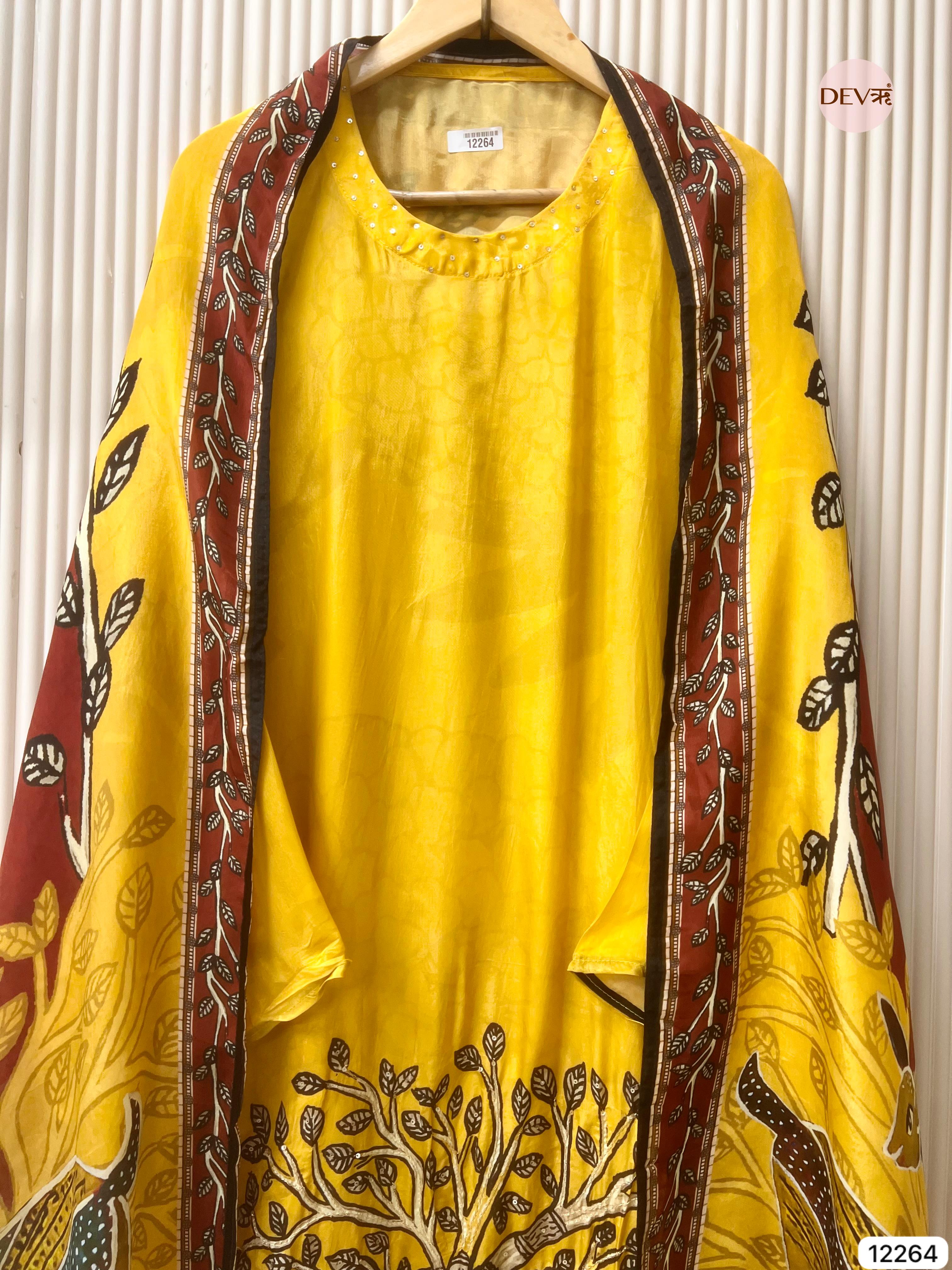 Yellow Tissue Glass Printed Unstitched 3-Piece Suit (Devri – D.No 12264)