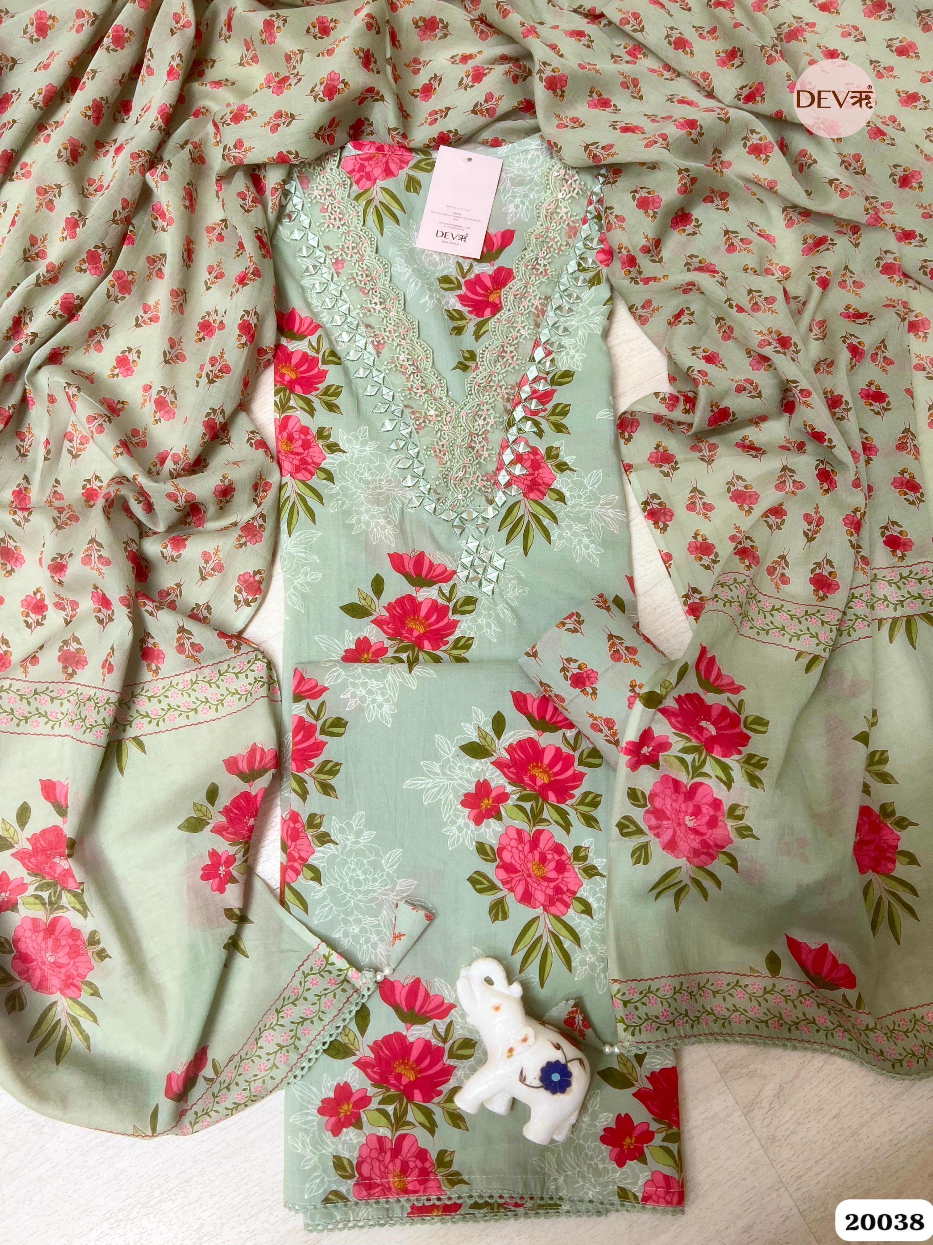 Sage Green Pure Cotton Printed Unstitched 3-Piece Suit (Devri – D.No . 20038)