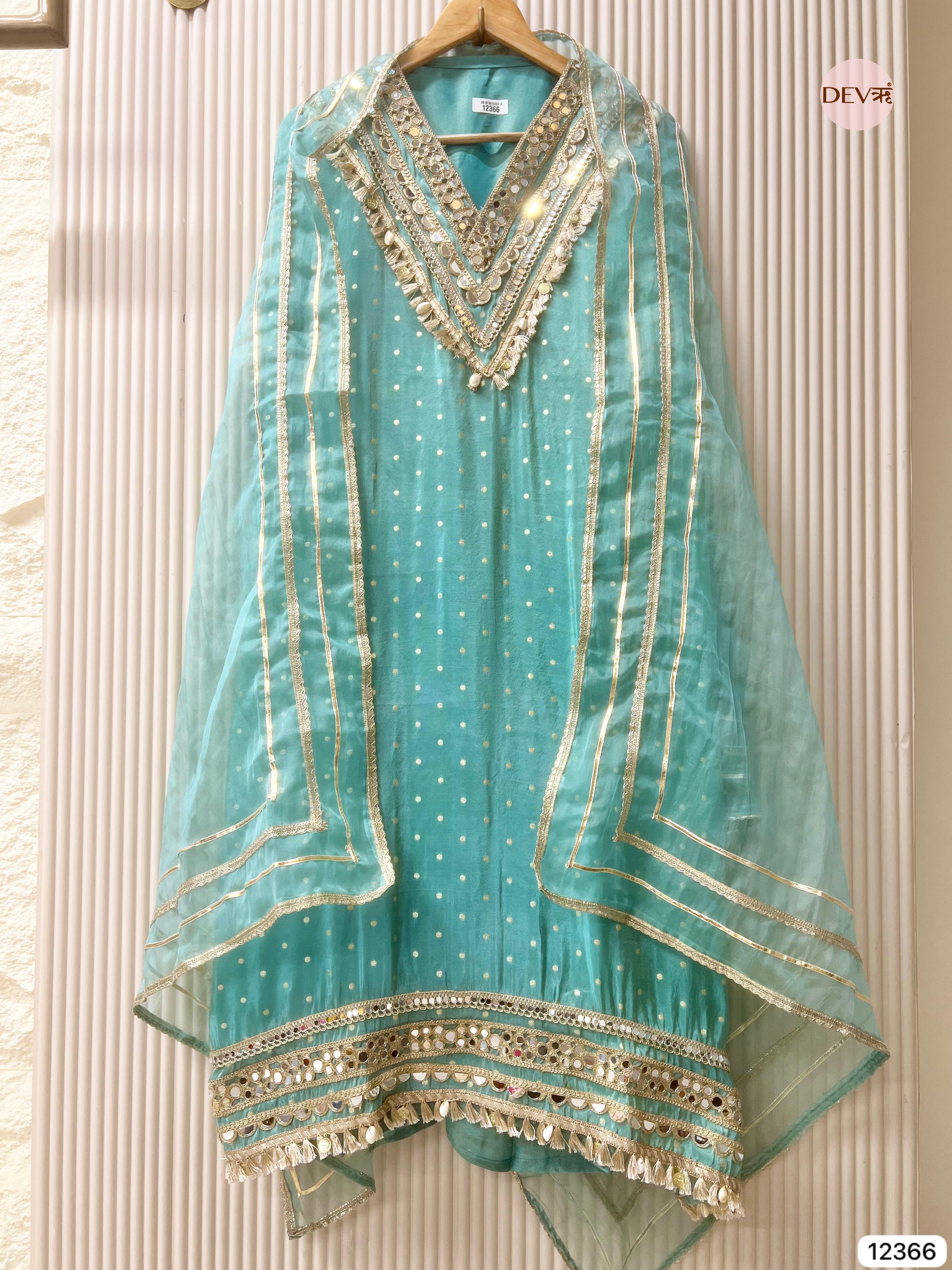 Sea Green Tissue Shimmer Embellished Unstitched 3-Piece Suit (Devri – D.No 12366)
