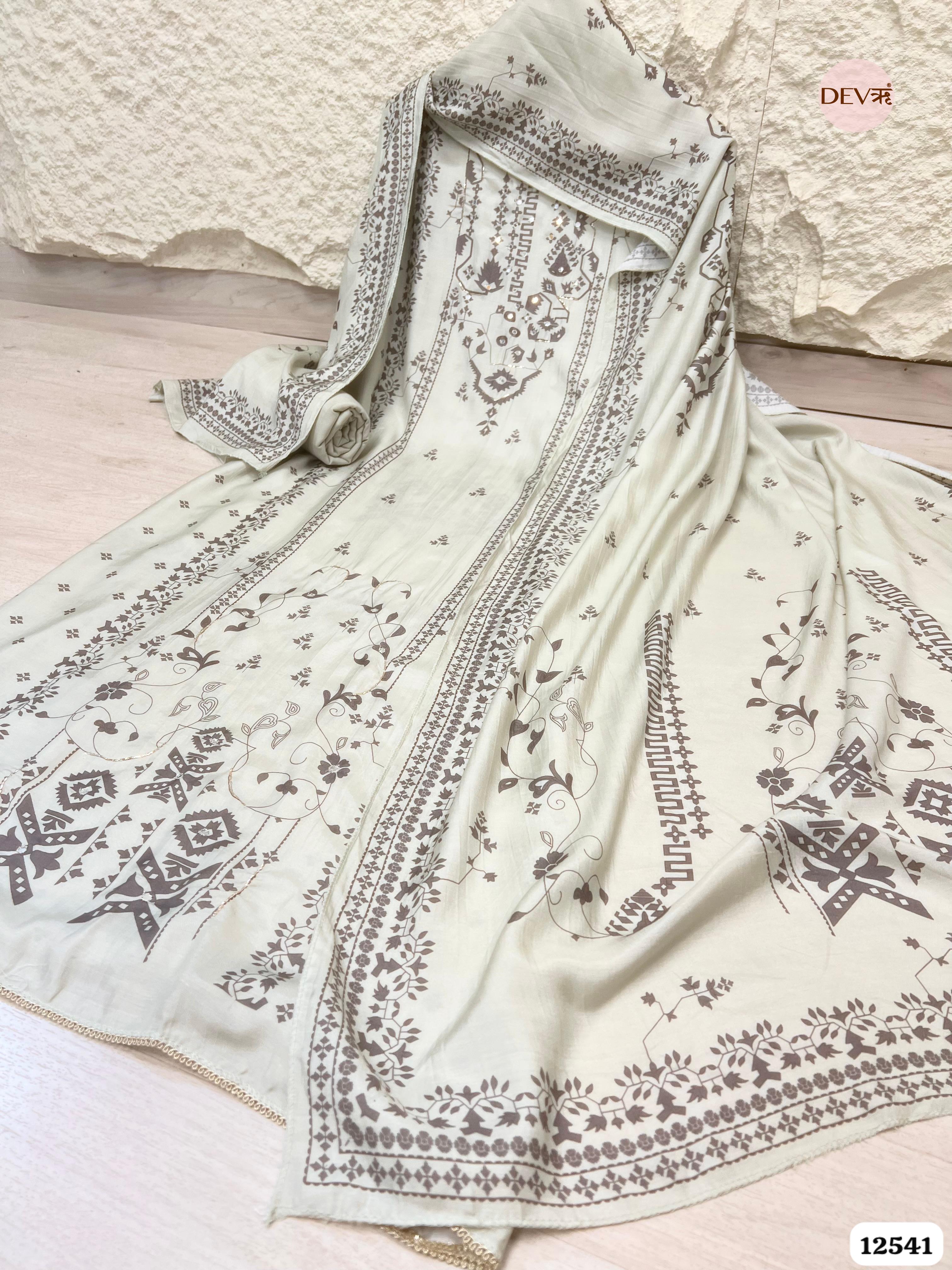 mint green Muslin Digital Printed Unstitched 3-Piece Suit (Devri – D.No. 12541)