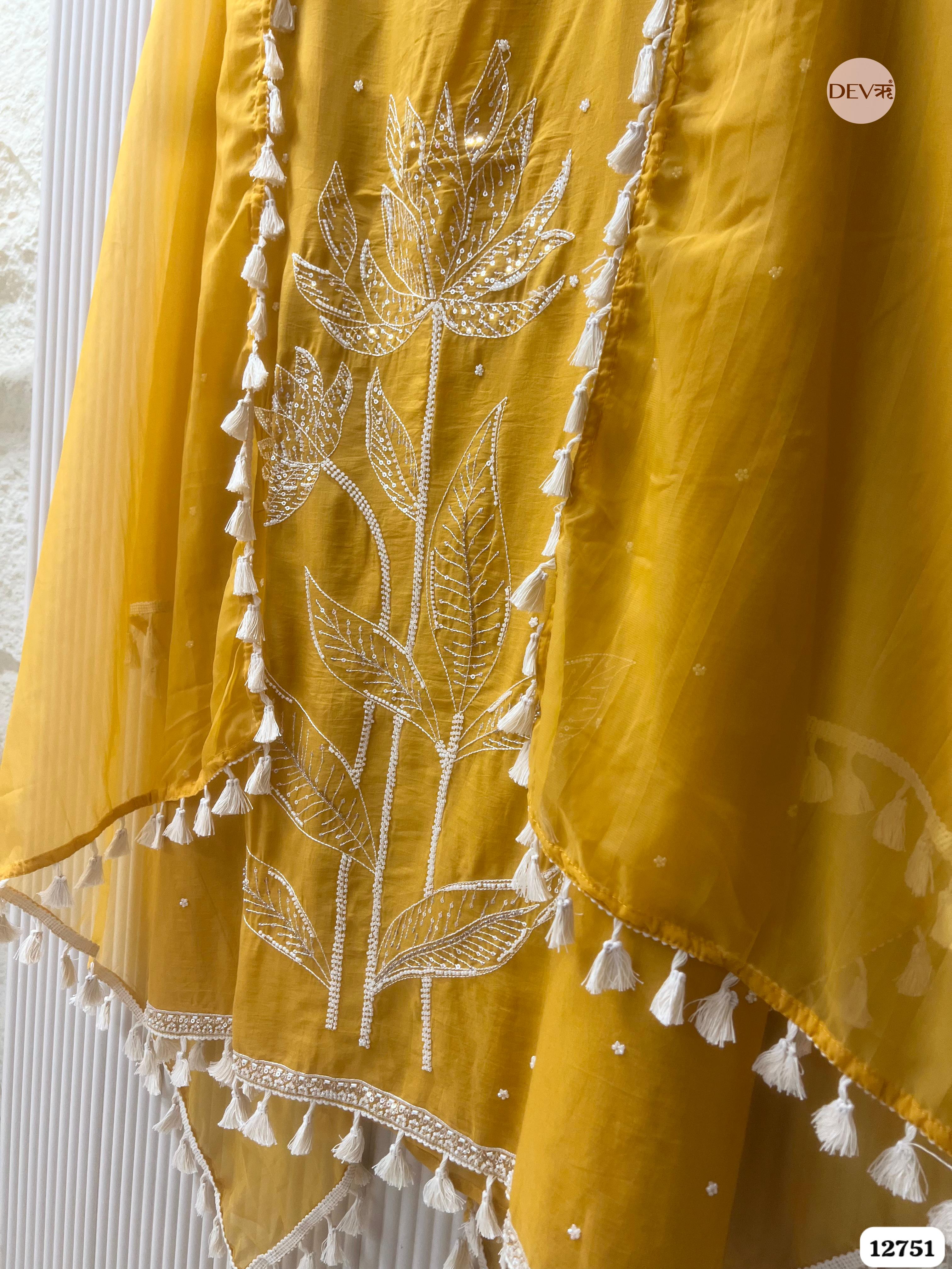 Yellow Mul Cotton Embroidered Unstitched 3-Piece Suit (Devri – D.No 12751)