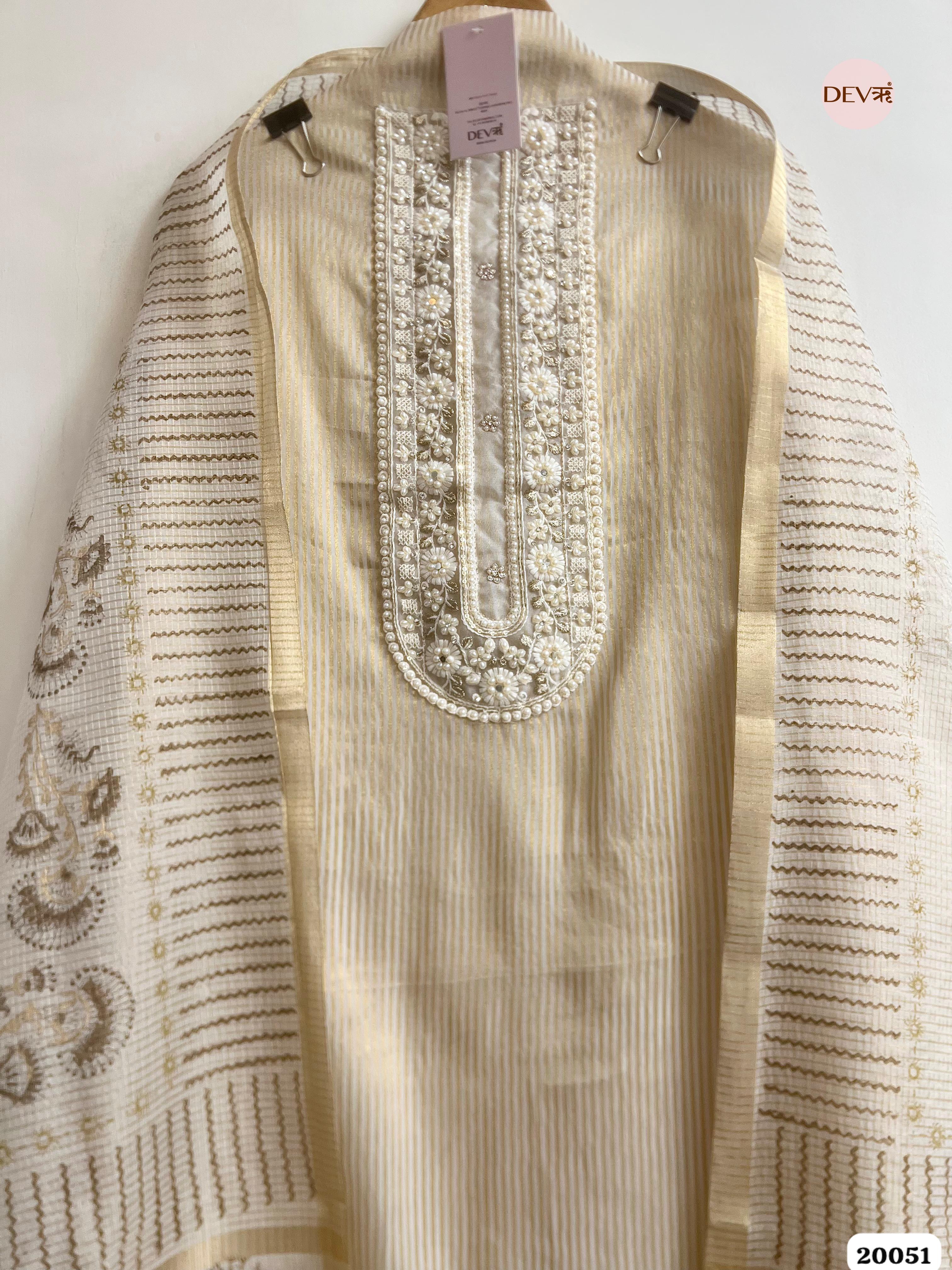 Ivory Tissue Silk Embroidered Unstitched 3-Piece Suit (Devri – D.No. 20051)