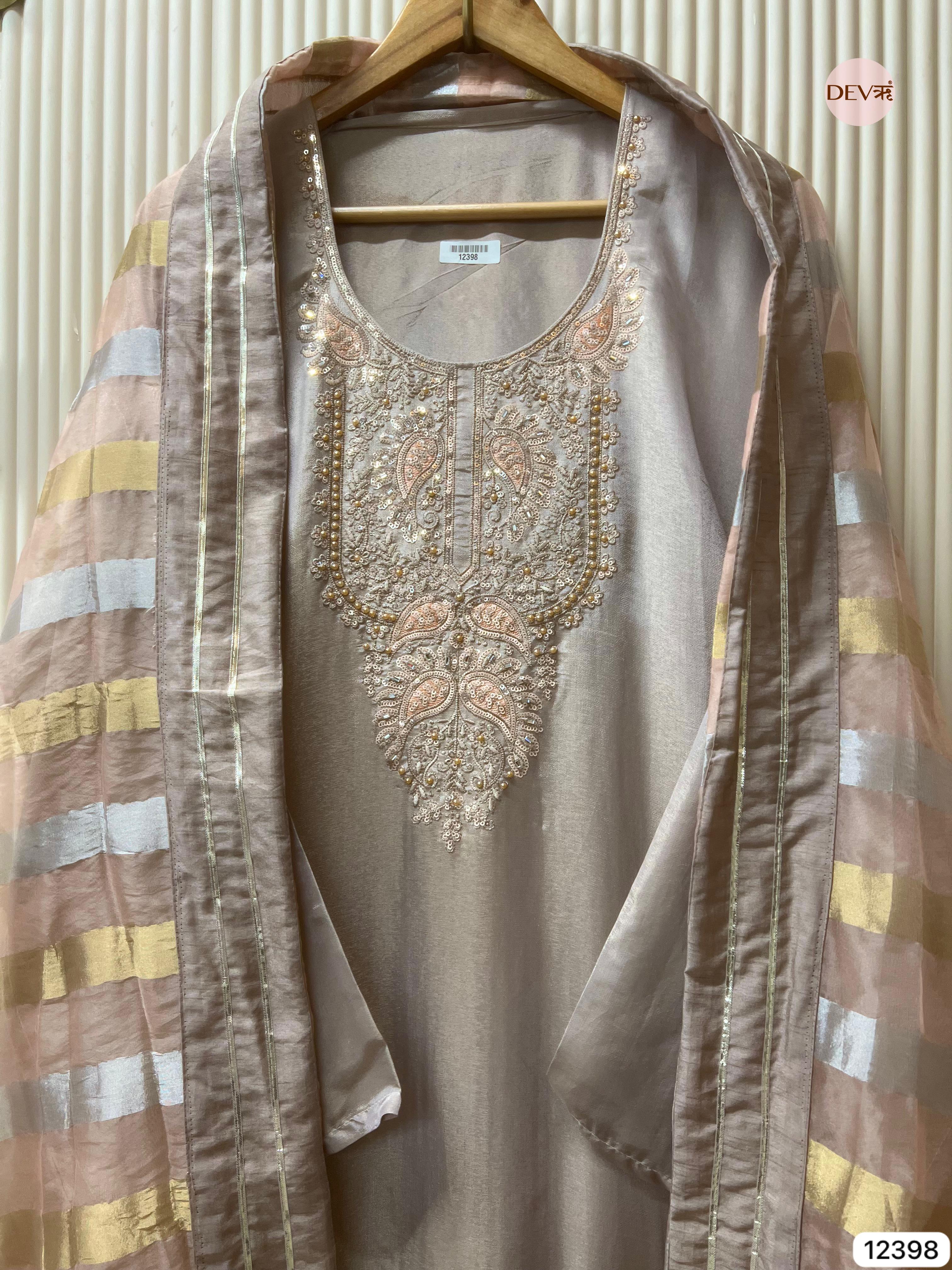 Mauve Shimmer Silk Embroidered Unstitched 3-Piece Suit (Devri – D.No 12398)