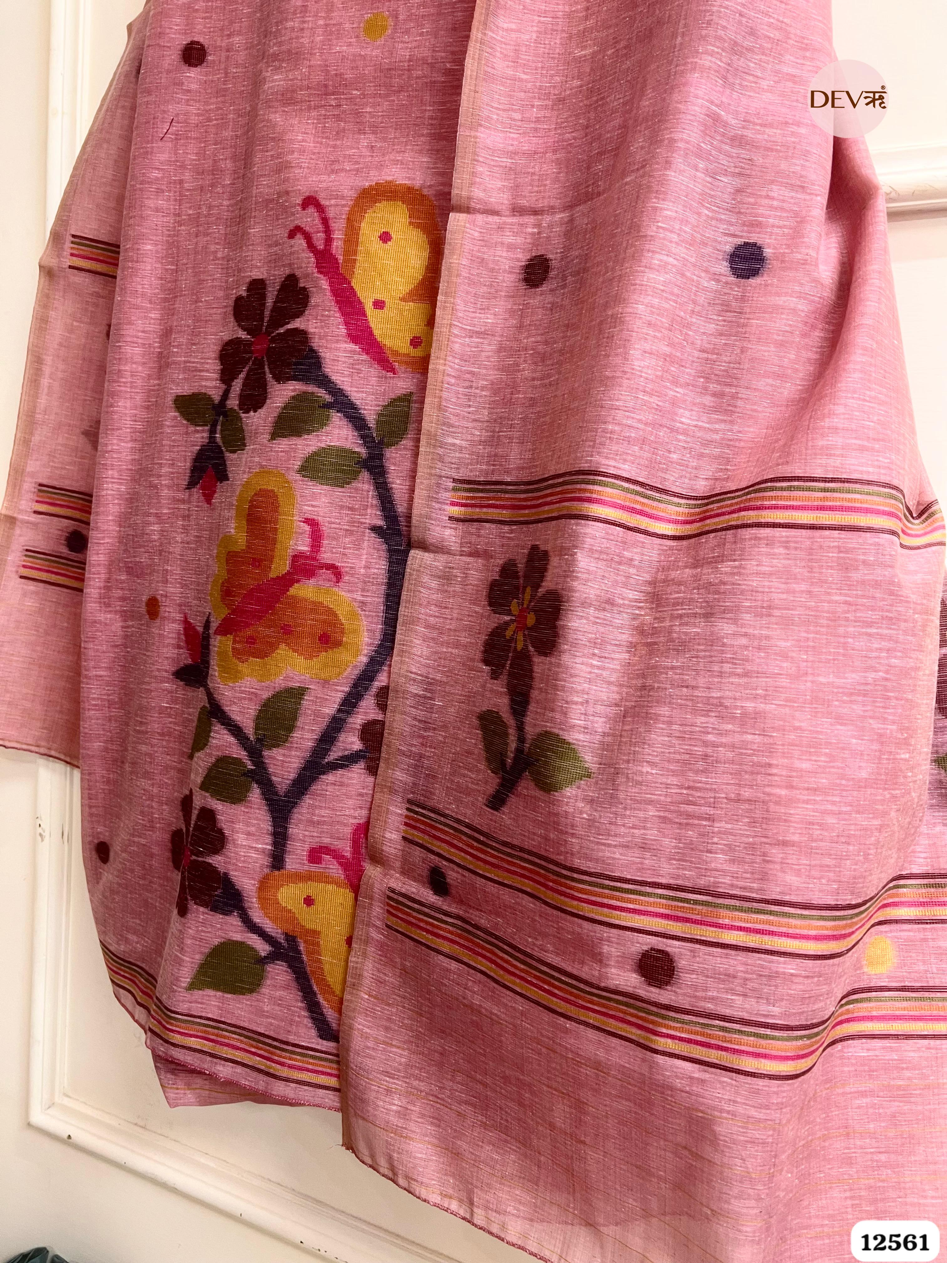 Pink Linen Printed Unstitched 3-Piece Suit (Devri – D.No 12561)