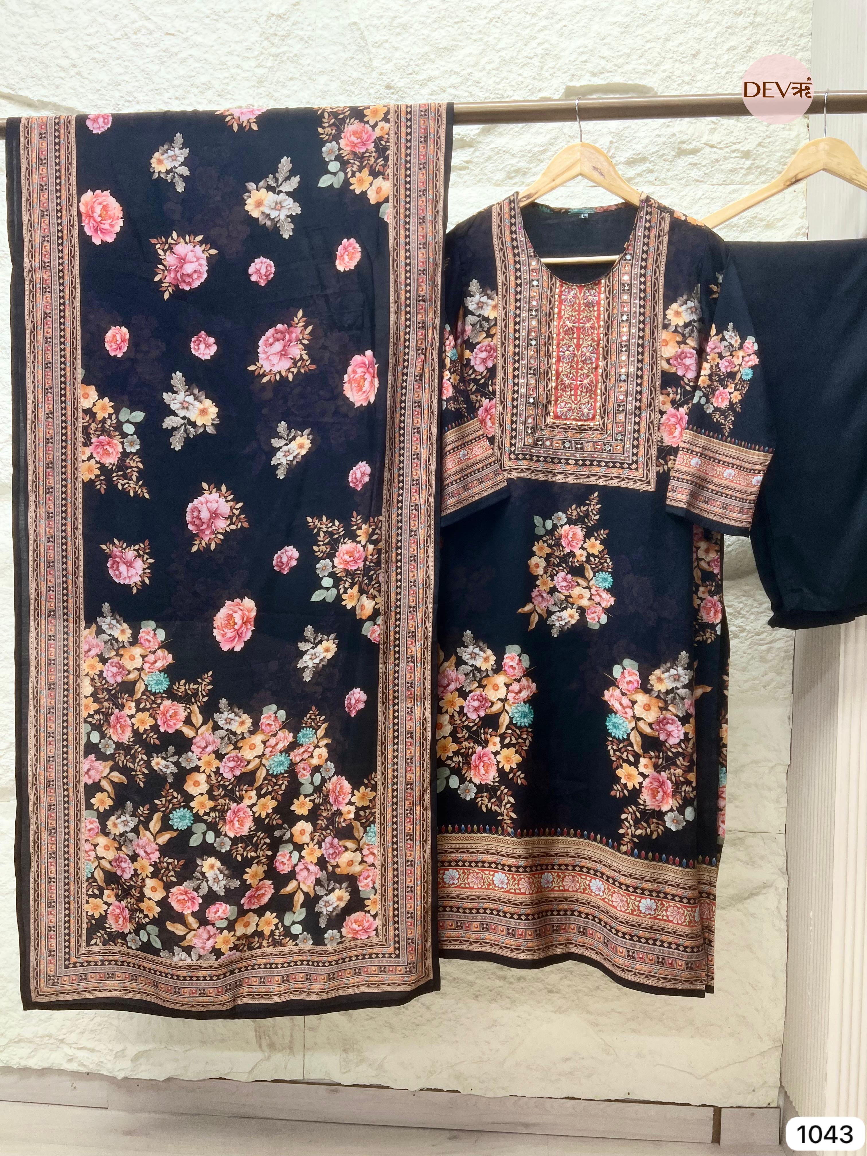 Nayantara Pure Modal Silk Printed Black 3-Piece Set (Devri – D.No 1043)