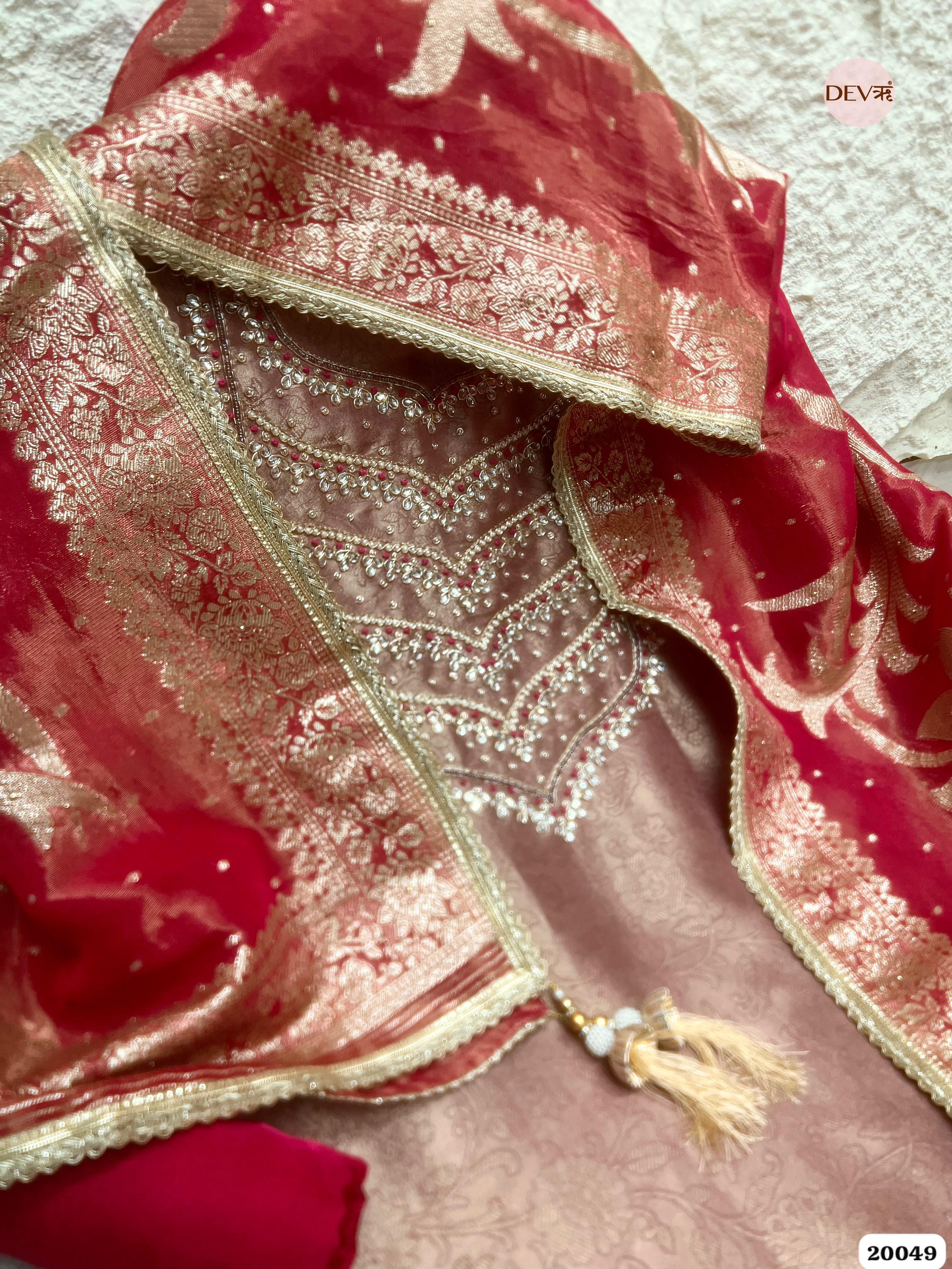 Rosewood Blush Pure Tissue Embroidered Unstitched 3-Piece Suit (Devri – D.No 20049)