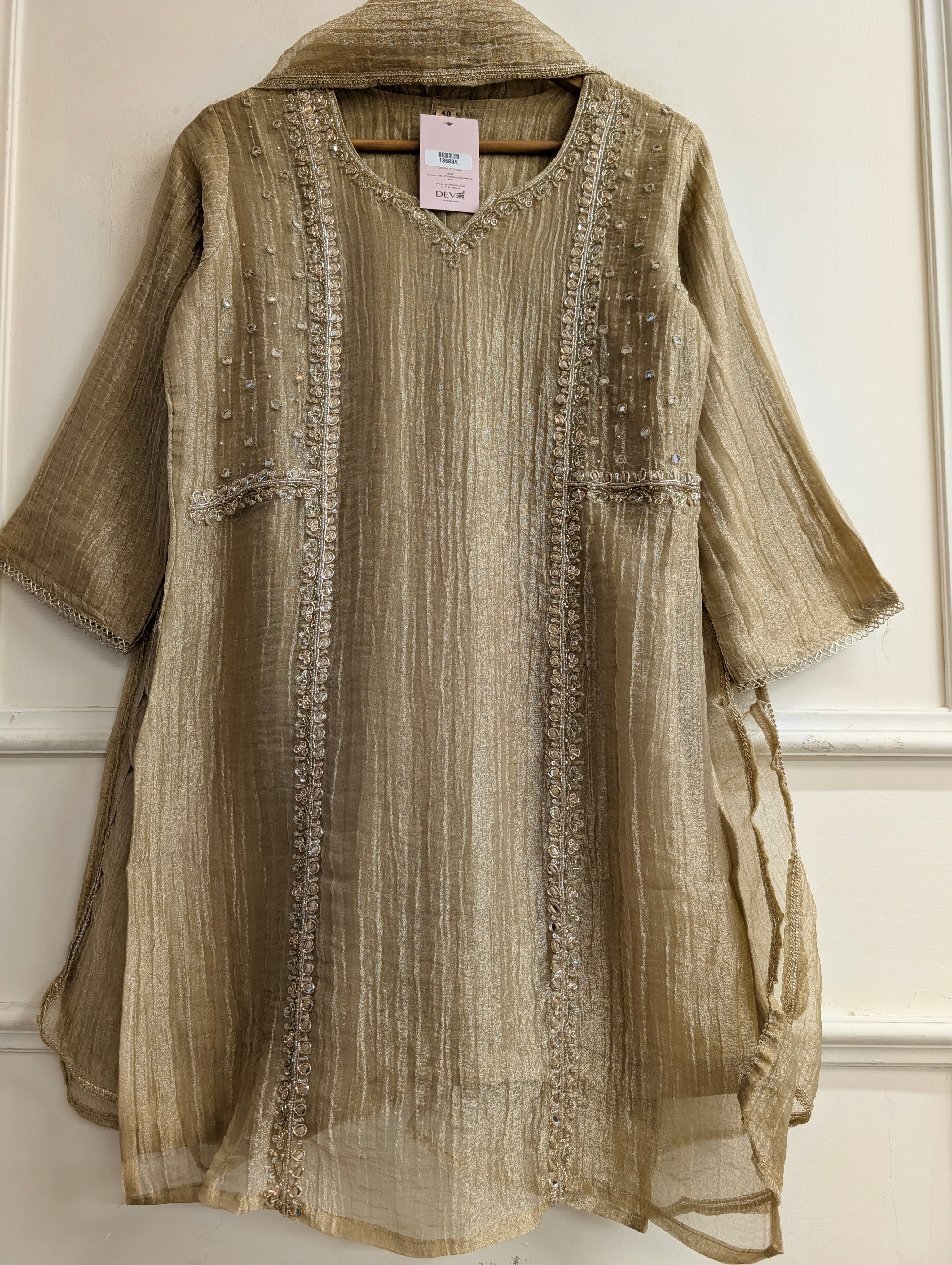 Zareen Tissue Crush Embroidered Gold 3-Piece Set (Devri – D.No 13583)