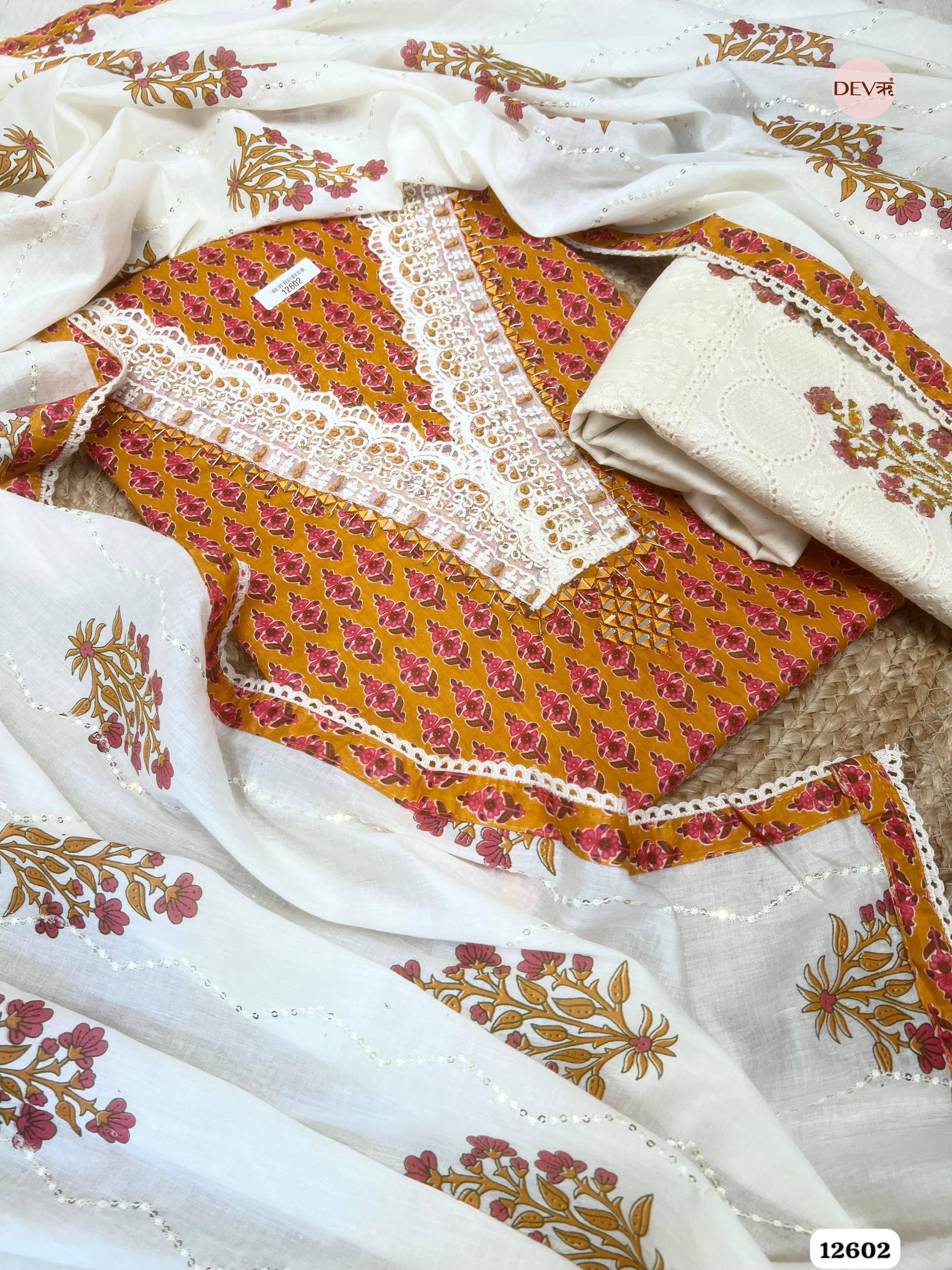 Deep orange Cotton Printed Unstitched 3-Piece Suit (Devri – D.No 12602)