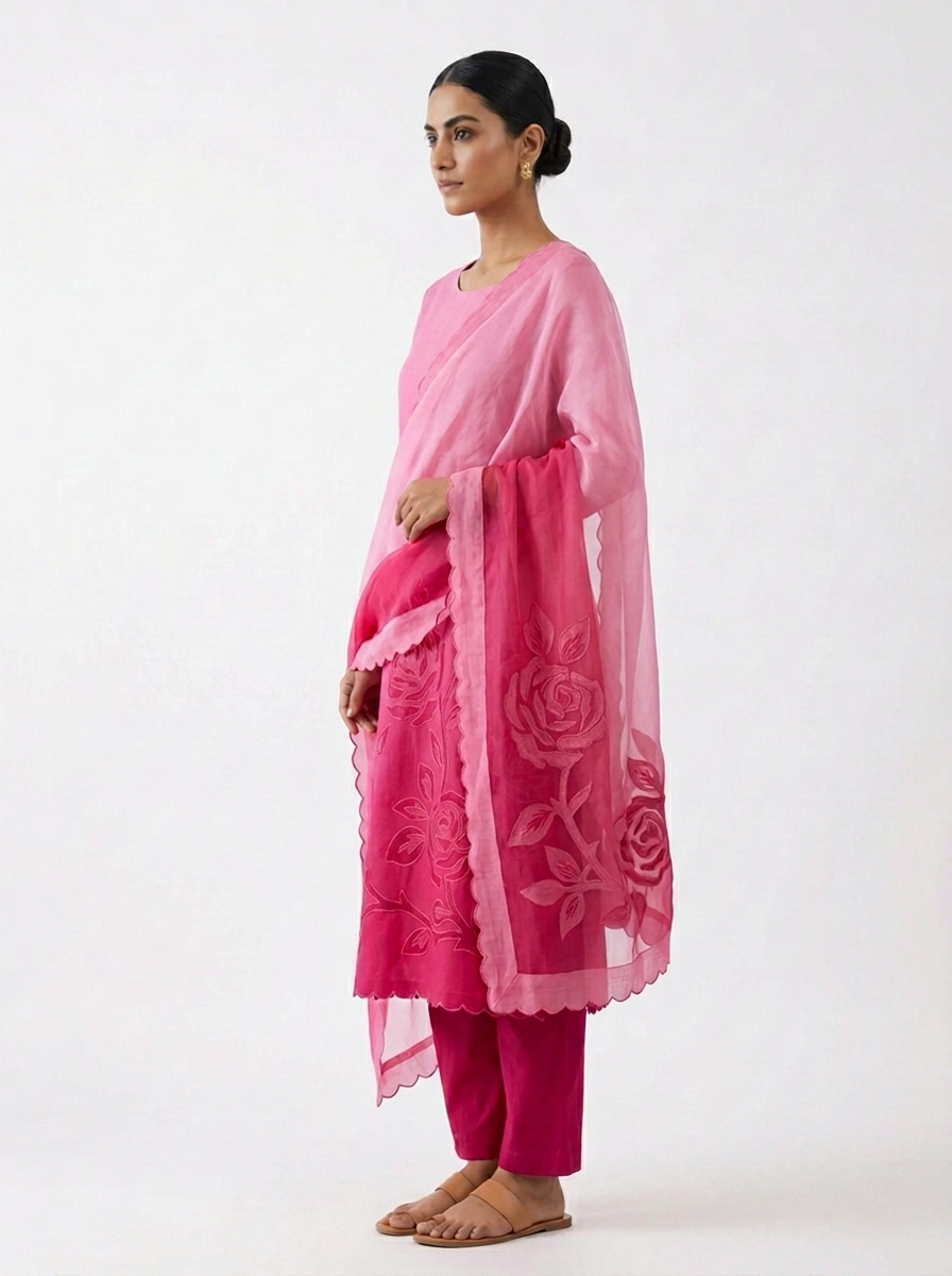 Pink Mul Chanderi Embroidered Unstitched 3-Piece Suit (Devri – D.No 13112)