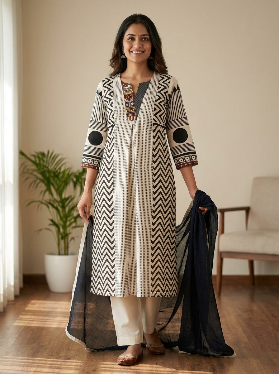 Zariya Pure cotton Embroidered Black 3-Piece Set (Devri – D.No 13327)