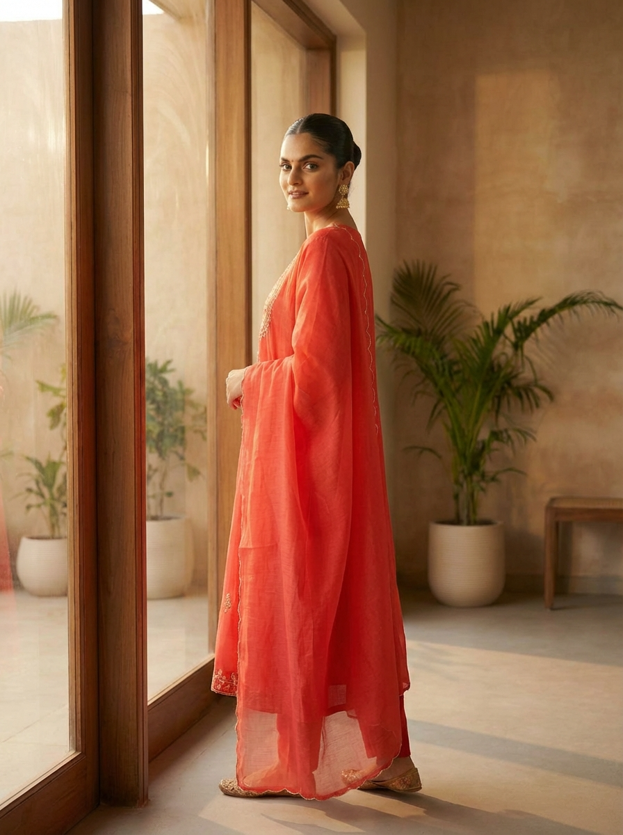 Scarlet Glow Chanderi 3-Piece Set {1023}