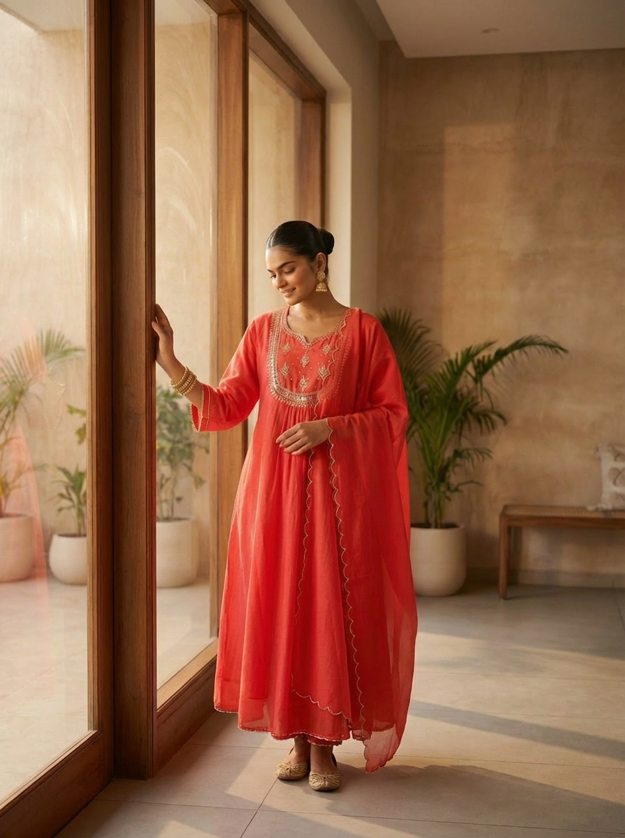 Scarlet Glow Chanderi 3-Piece Set {1023}