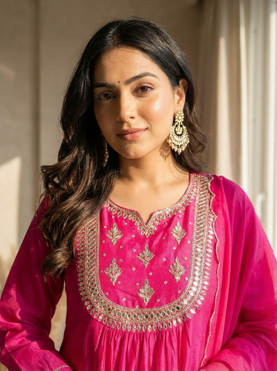 Fuchsia Glow Chanderi 3-Piece Set {1024}