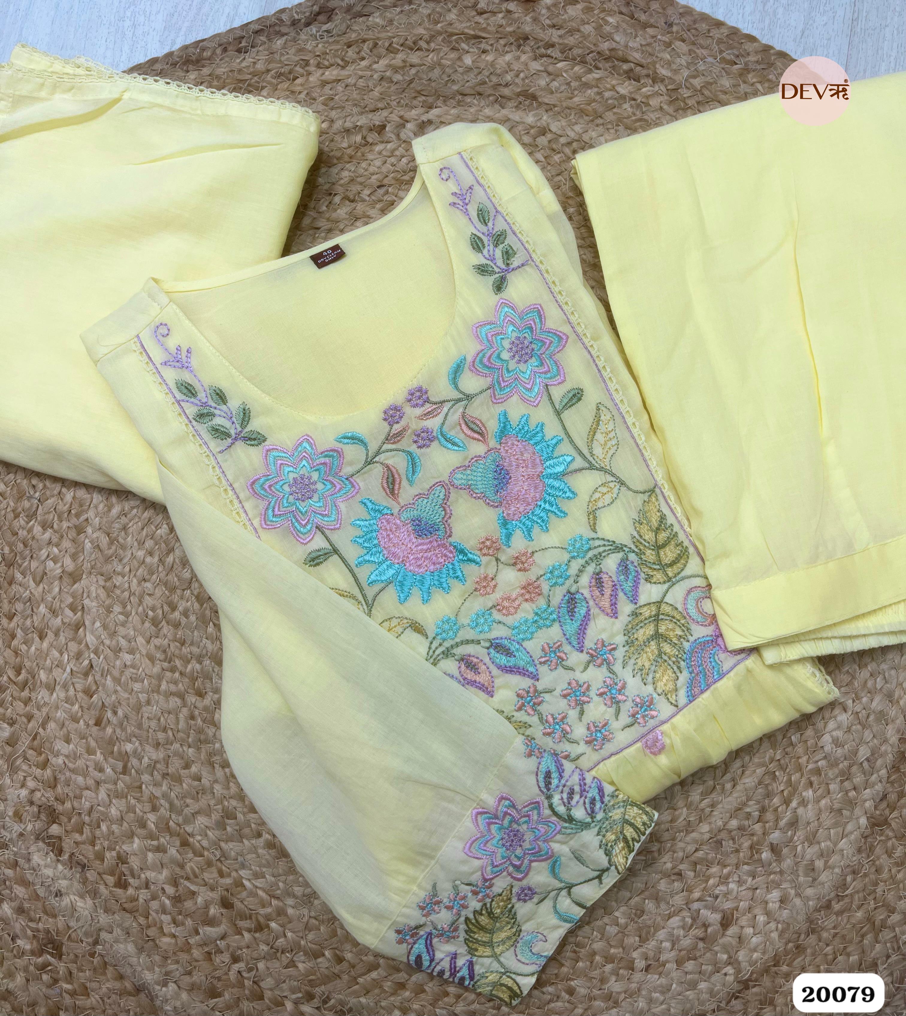 Jivika Cotton Embroidered Sun Yellow 3-Piece Set (Devri – D.No 20079)