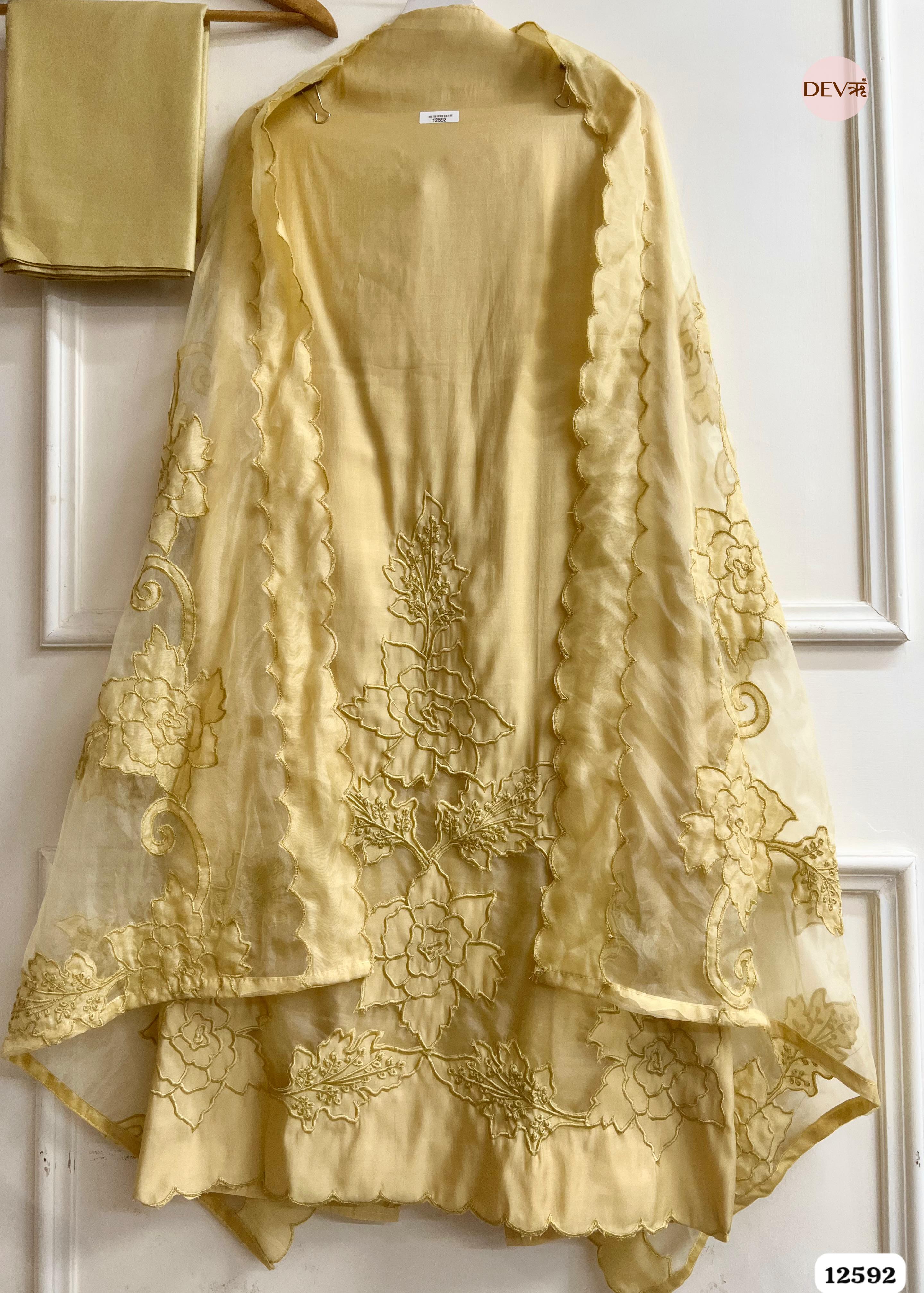 Yellow Modal Silk Embroidered Unstitched 3-Piece Suit (Devri – D.No 12592)