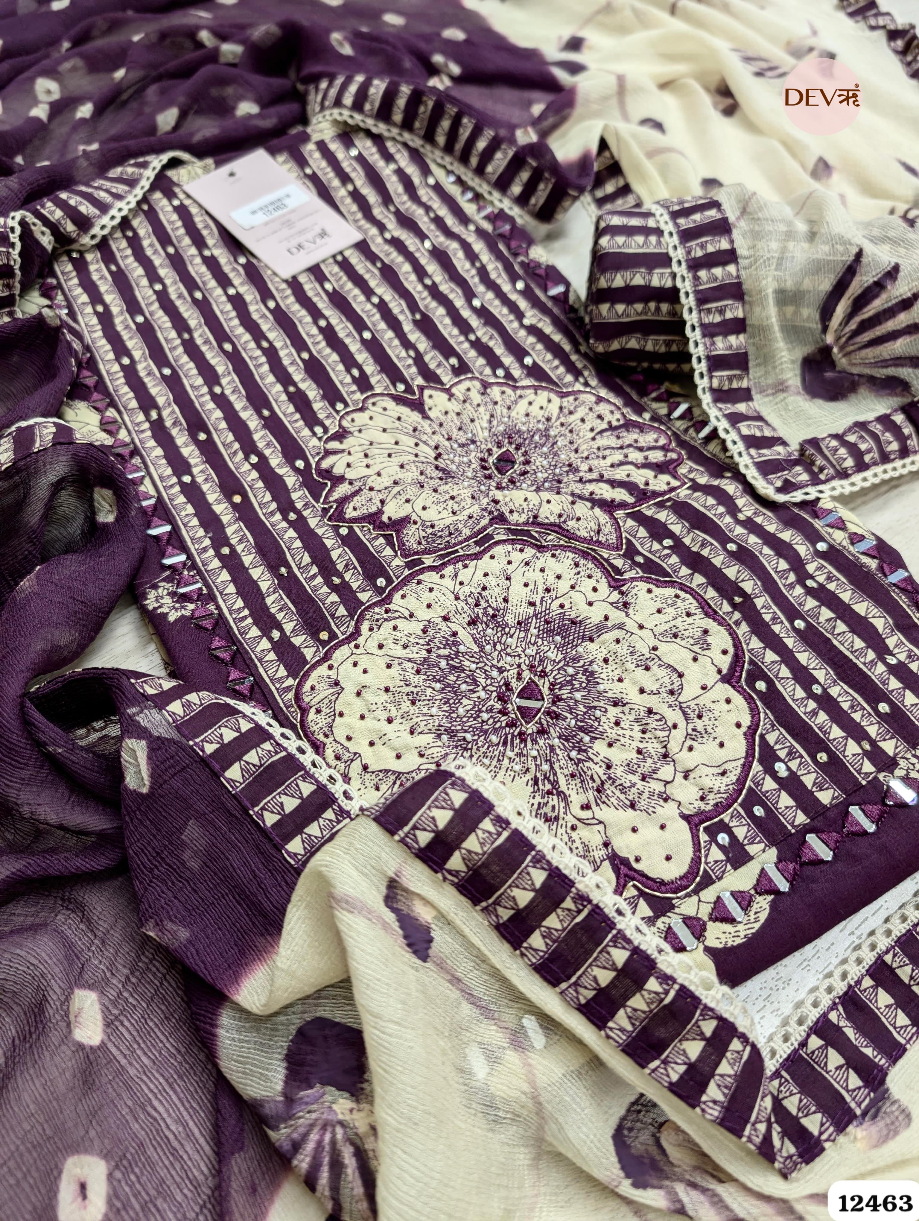 Plum Cotton Printed Unstitched 3-Piece Suit (Devri – D.No. 12463)