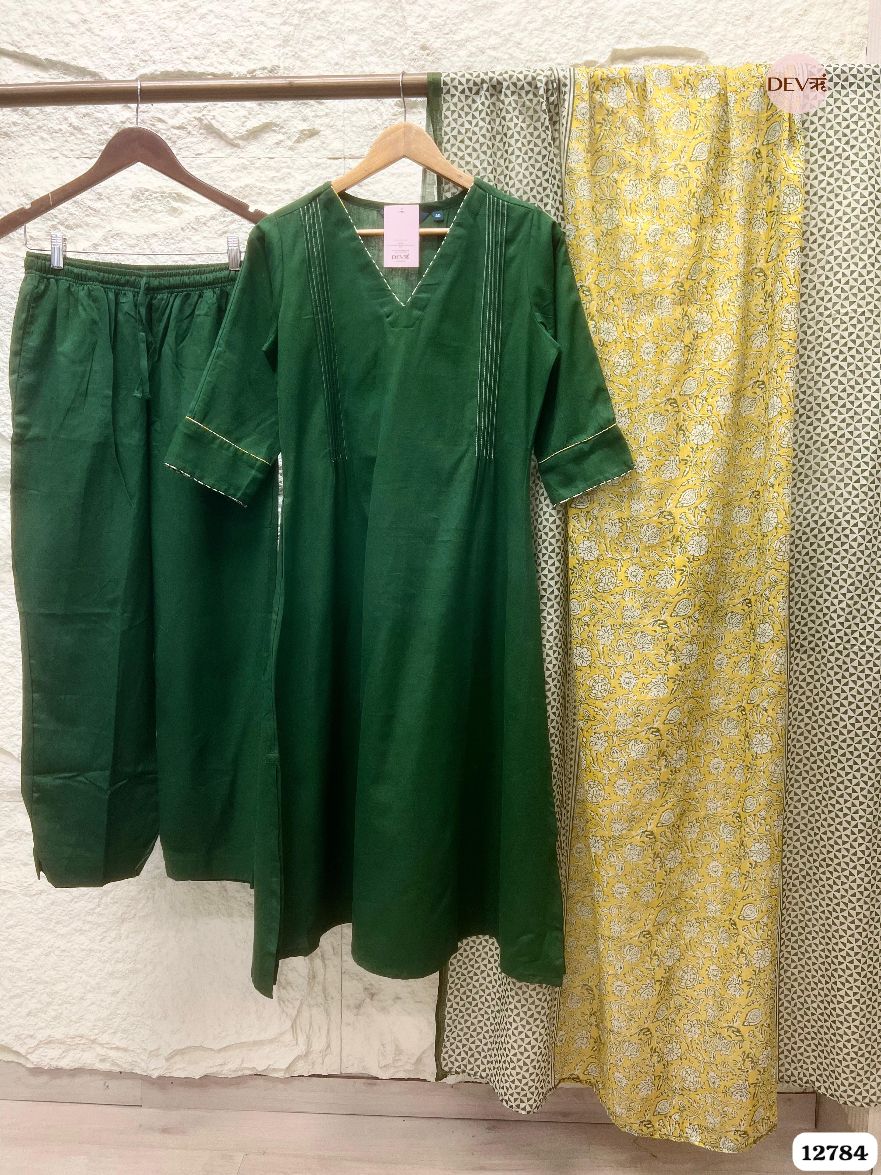 Inaya Cotton Printed Emerald Green 3-Piece Set (Devri – D.No 12784)