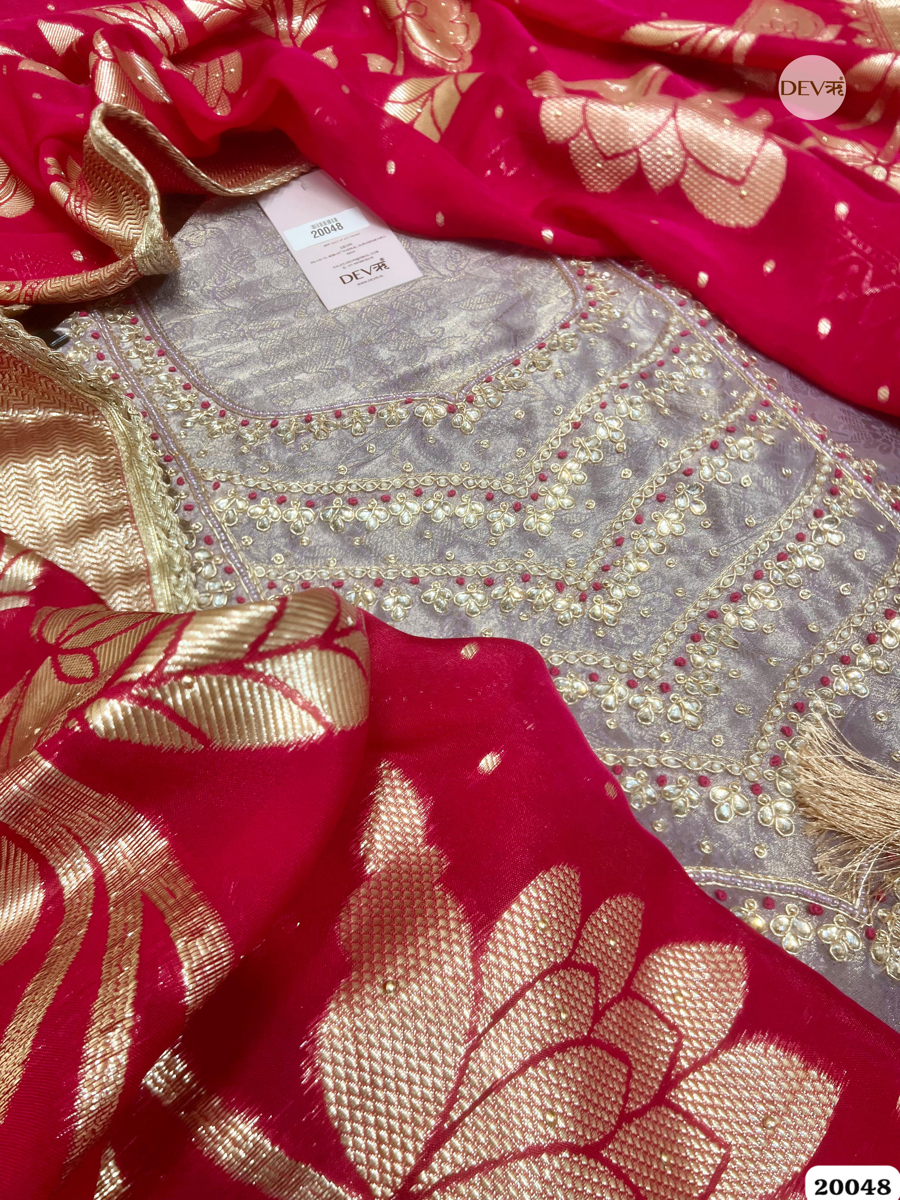 Dusty Mauve Pure Tissue Embroidered Unstitched 3-Piece Suit (Devri – D.No. 20048)