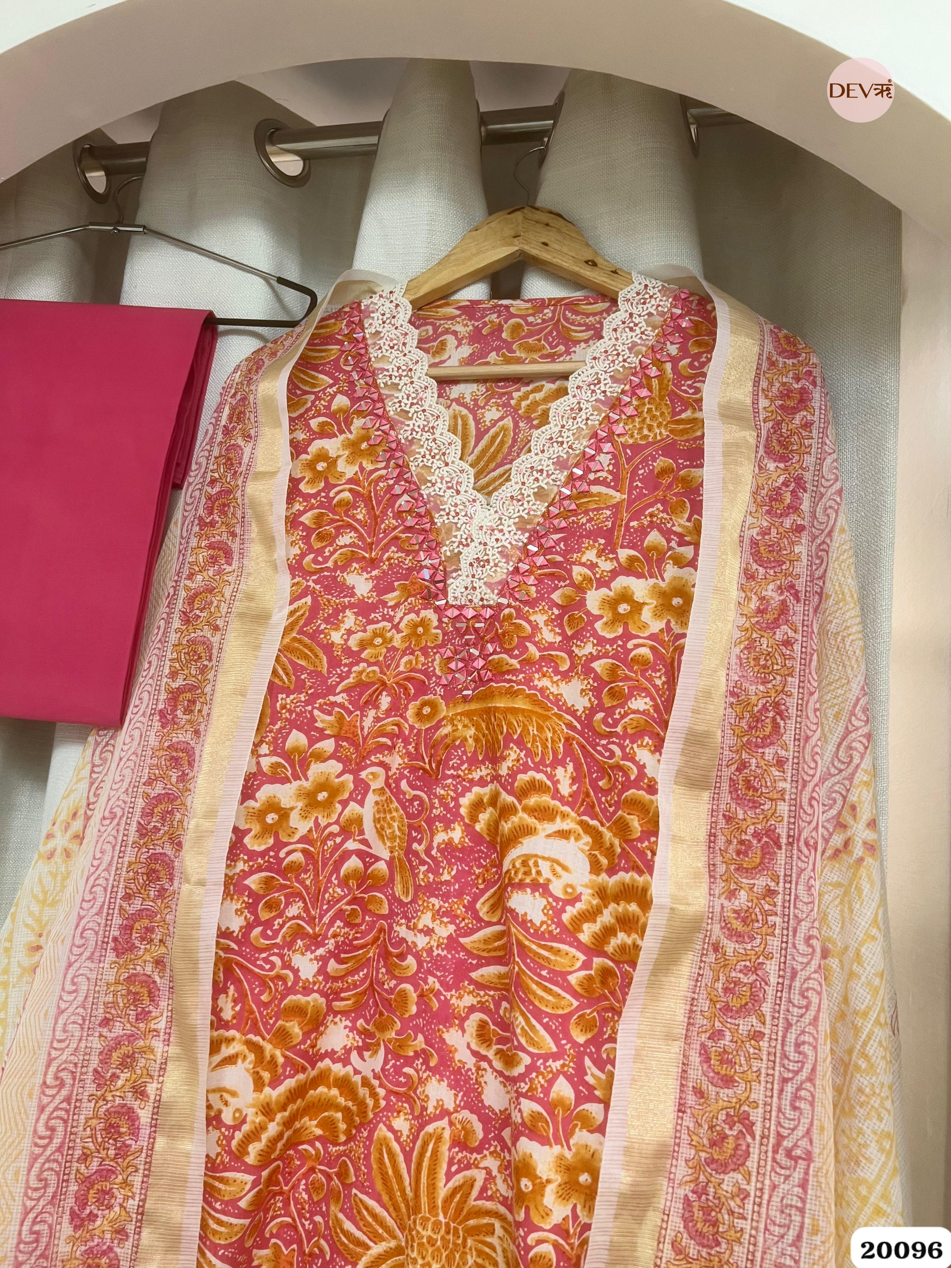 Pink Cotton Floral Printed Unstitched 3-Piece Suit (Devri – D.No 20096)