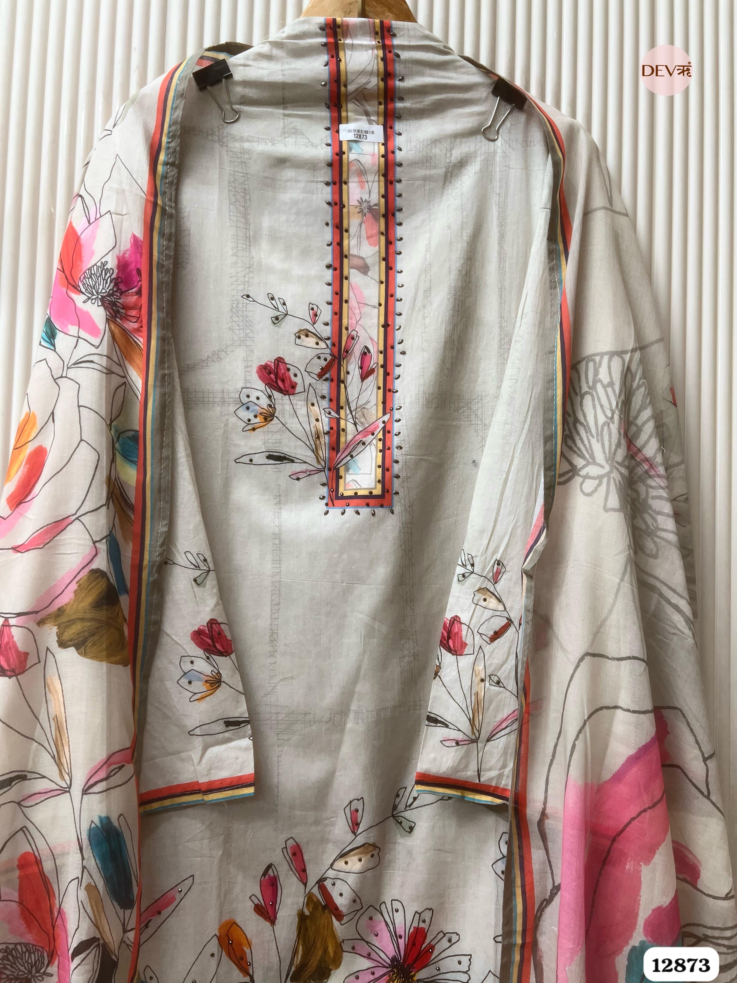 Grey Mul Cotton Printed Unstitched 3-Piece Suit (Devri – D.No 12873)