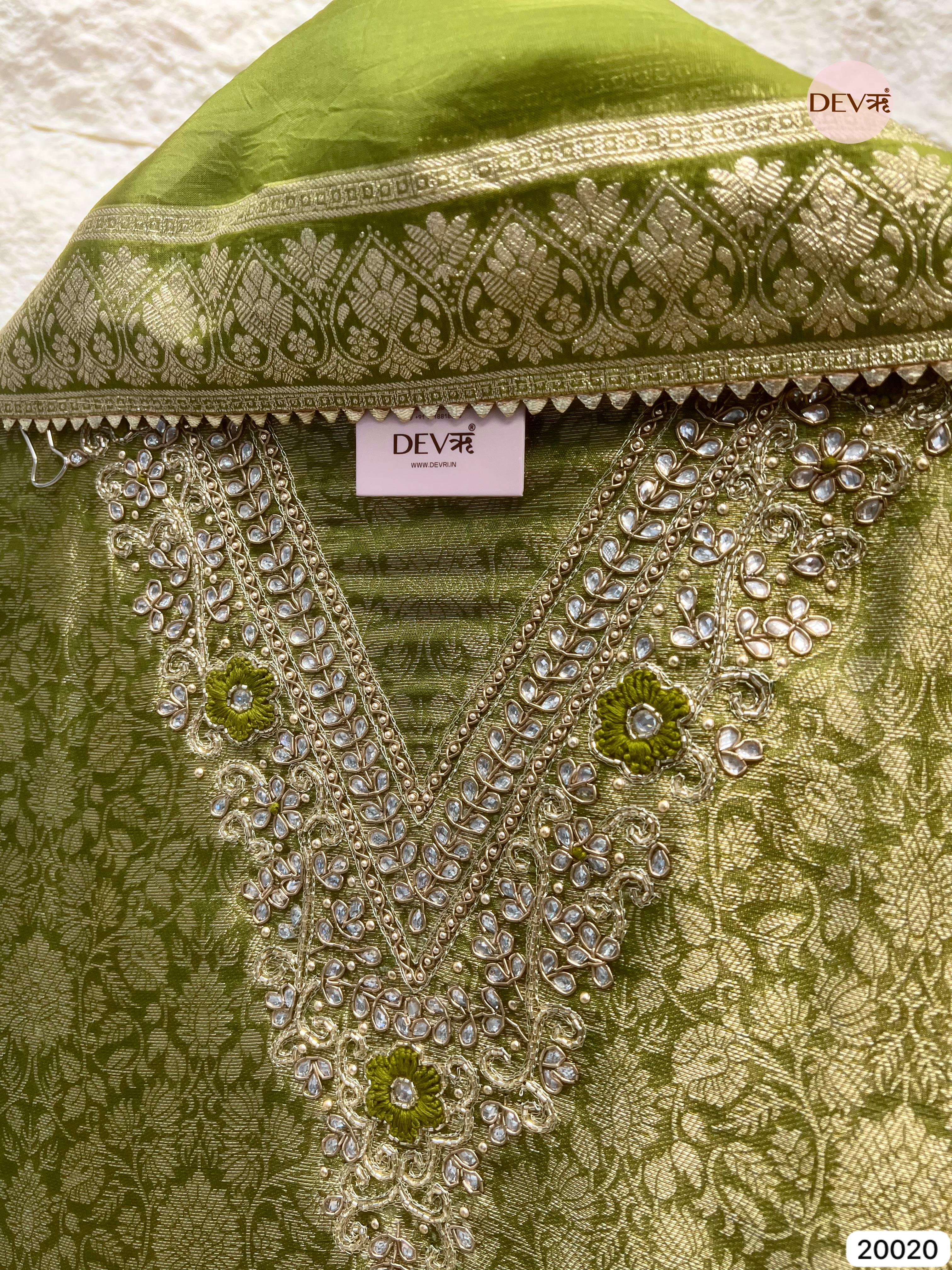 Olive Green Tissue Jacquard Embroidered Unstitched 3-Piece Suit (Devri – D.No 20020)