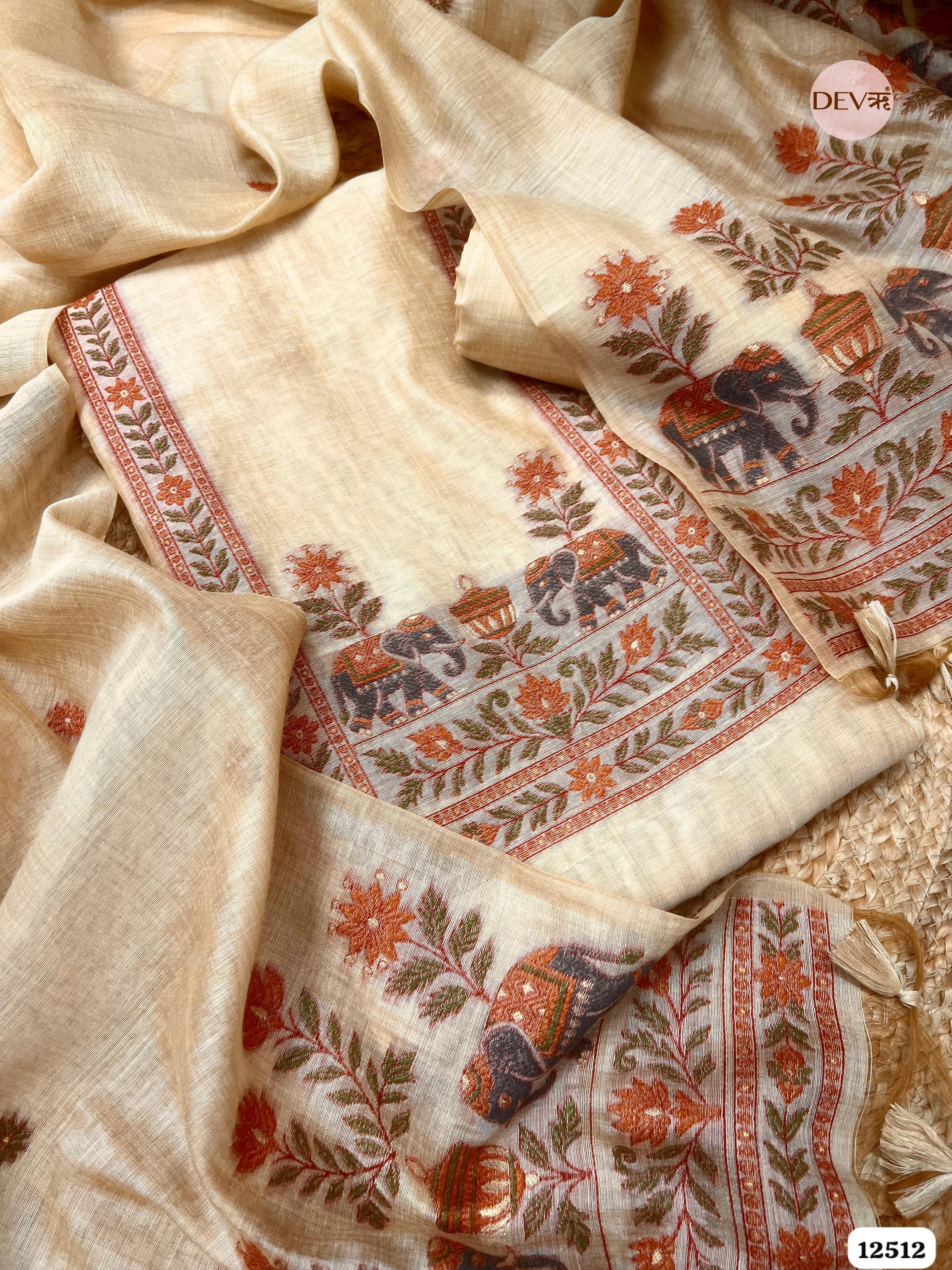 Beige Jamdani Embroidered Unstitched 3-Piece Suit (Devri – D.No 12512)