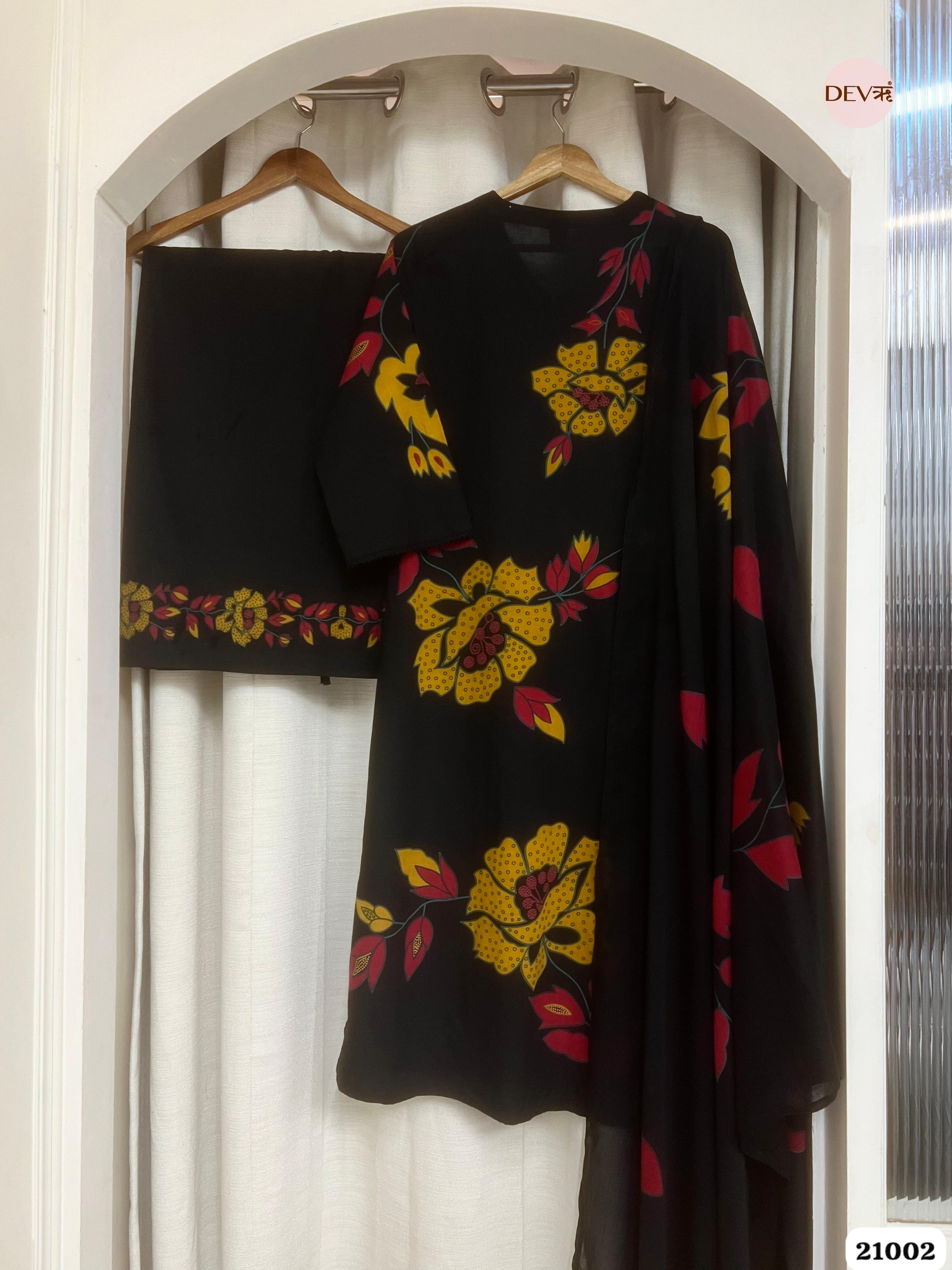 Ananya Cotton Printed Black 3-Piece Set (Devri – D.No 21002)