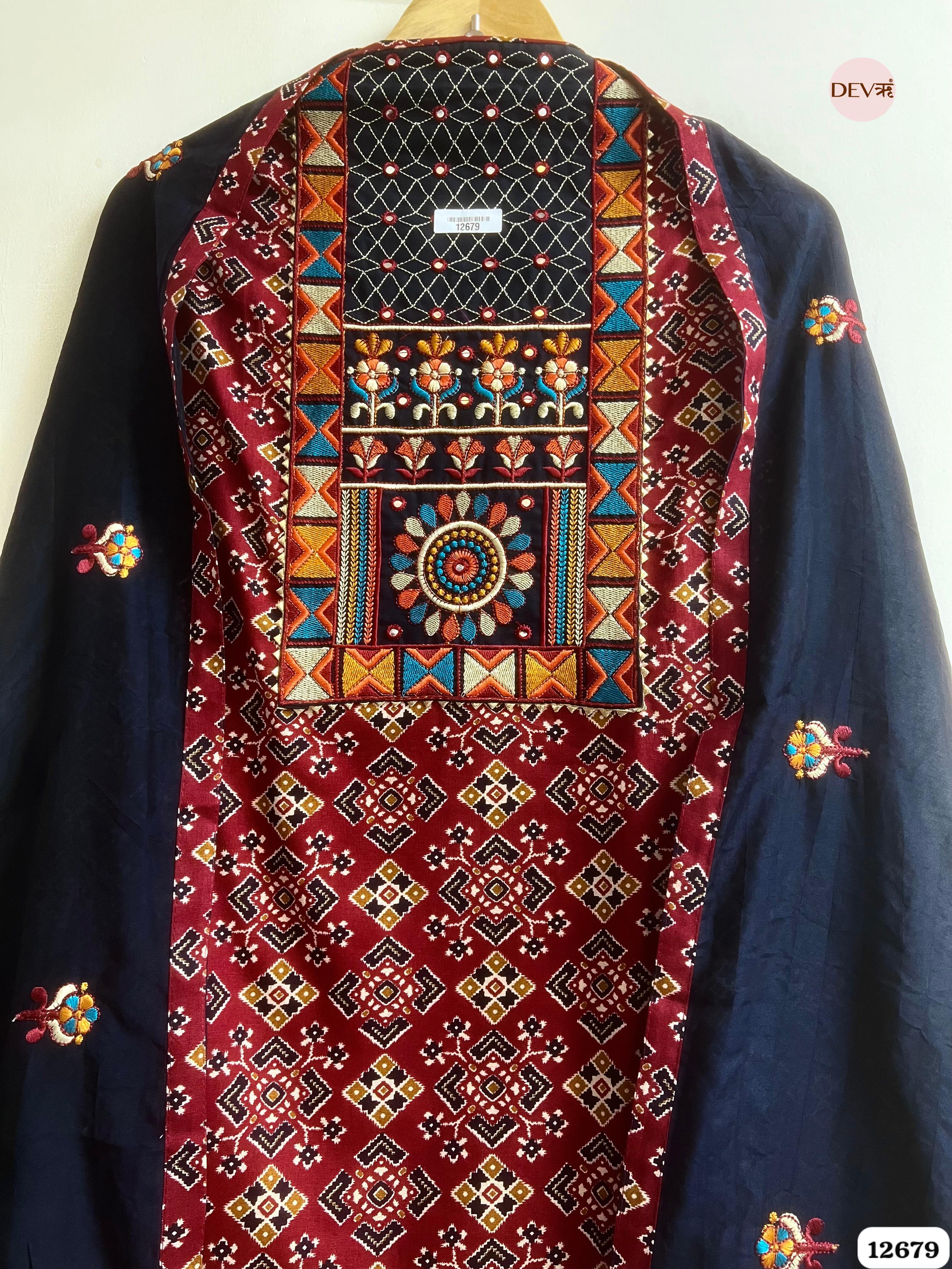 Navy Blue Modal Silk Printed Unstitched 3-Piece Suit (Devri – D.No 12679)