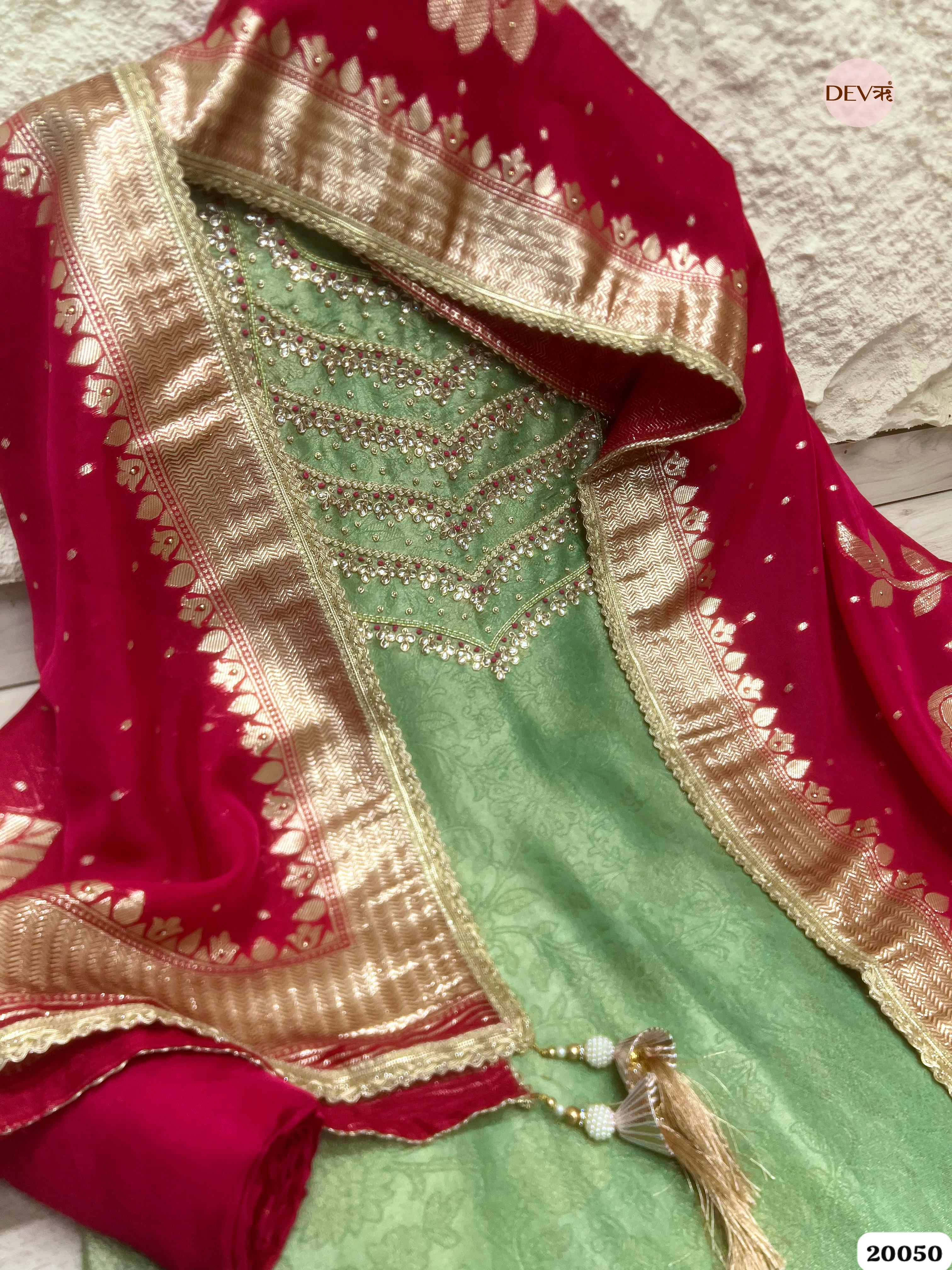 Pistachio Green Pure Tissue Embroidered Unstitched 3-Piece Suit (Devri – D.No. 20050)