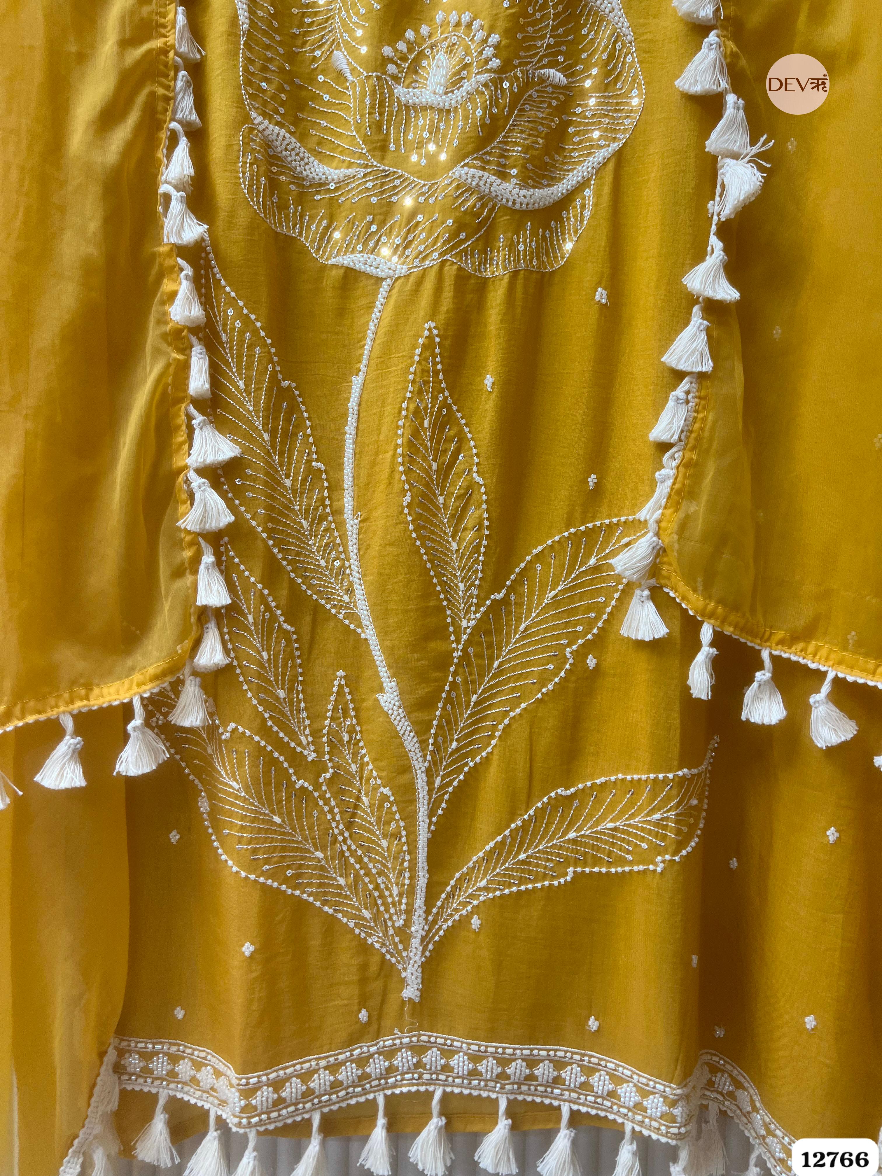 Yellow Mul Cotton Embroidered Unstitched 3-Piece Suit (Devri – D.No 12766)