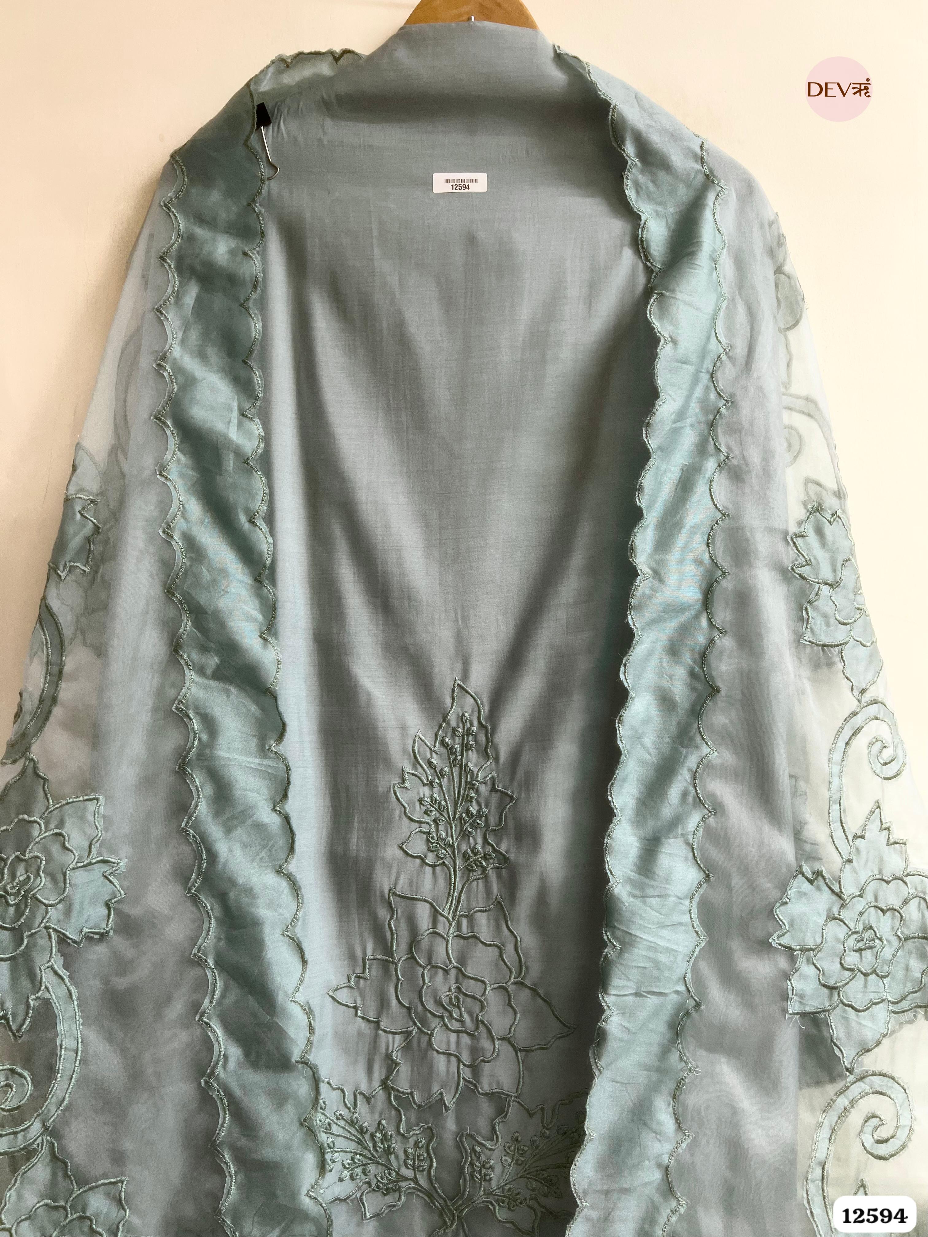 Sea Green Modal Silk Embroidered Unstitched 3-Piece Suit (Devri – D.No 12594)