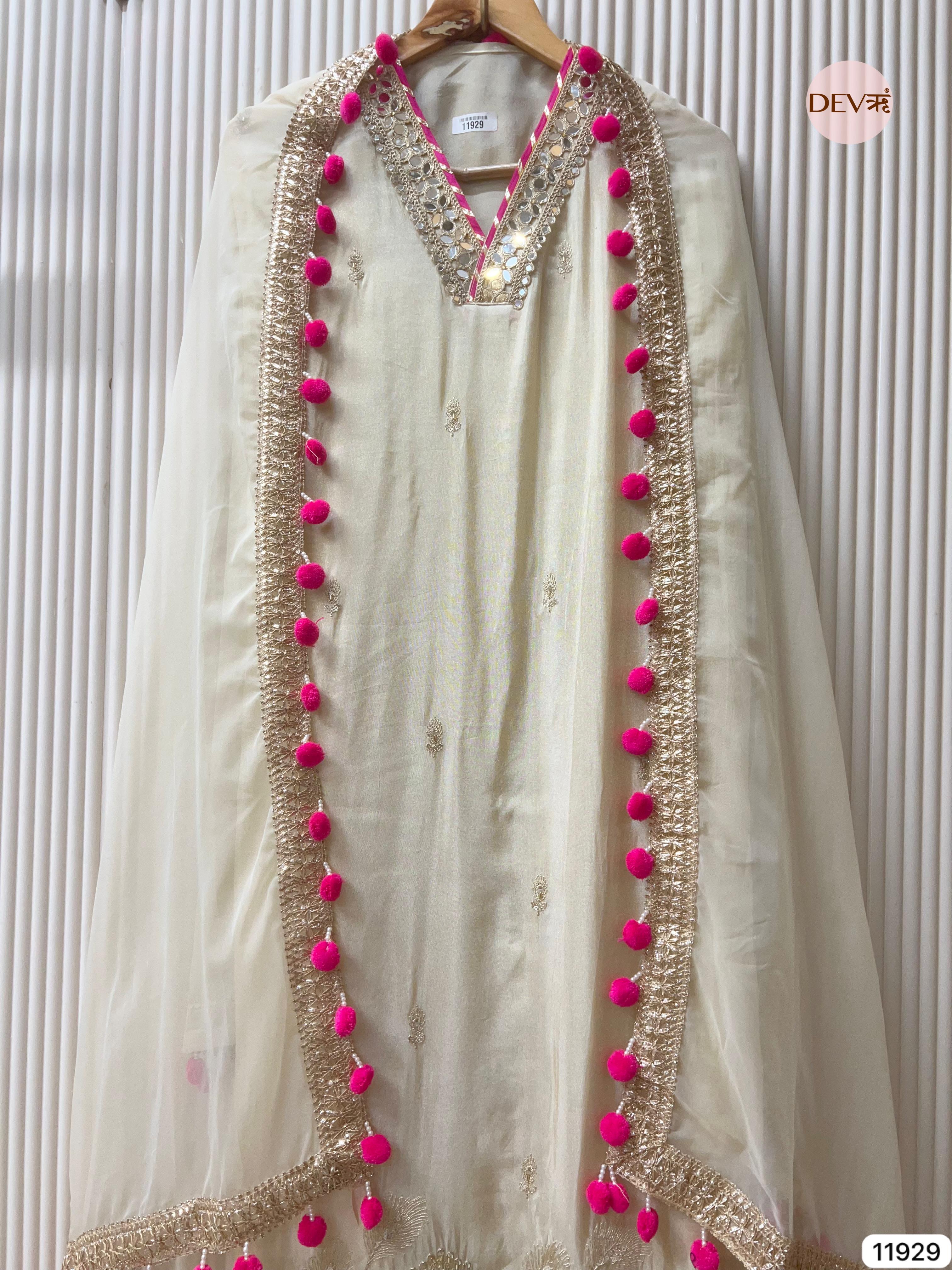 Ivory Shimmer Silk Embroidered Unstitched 3-Piece Suit (Devri – D.No 11929)