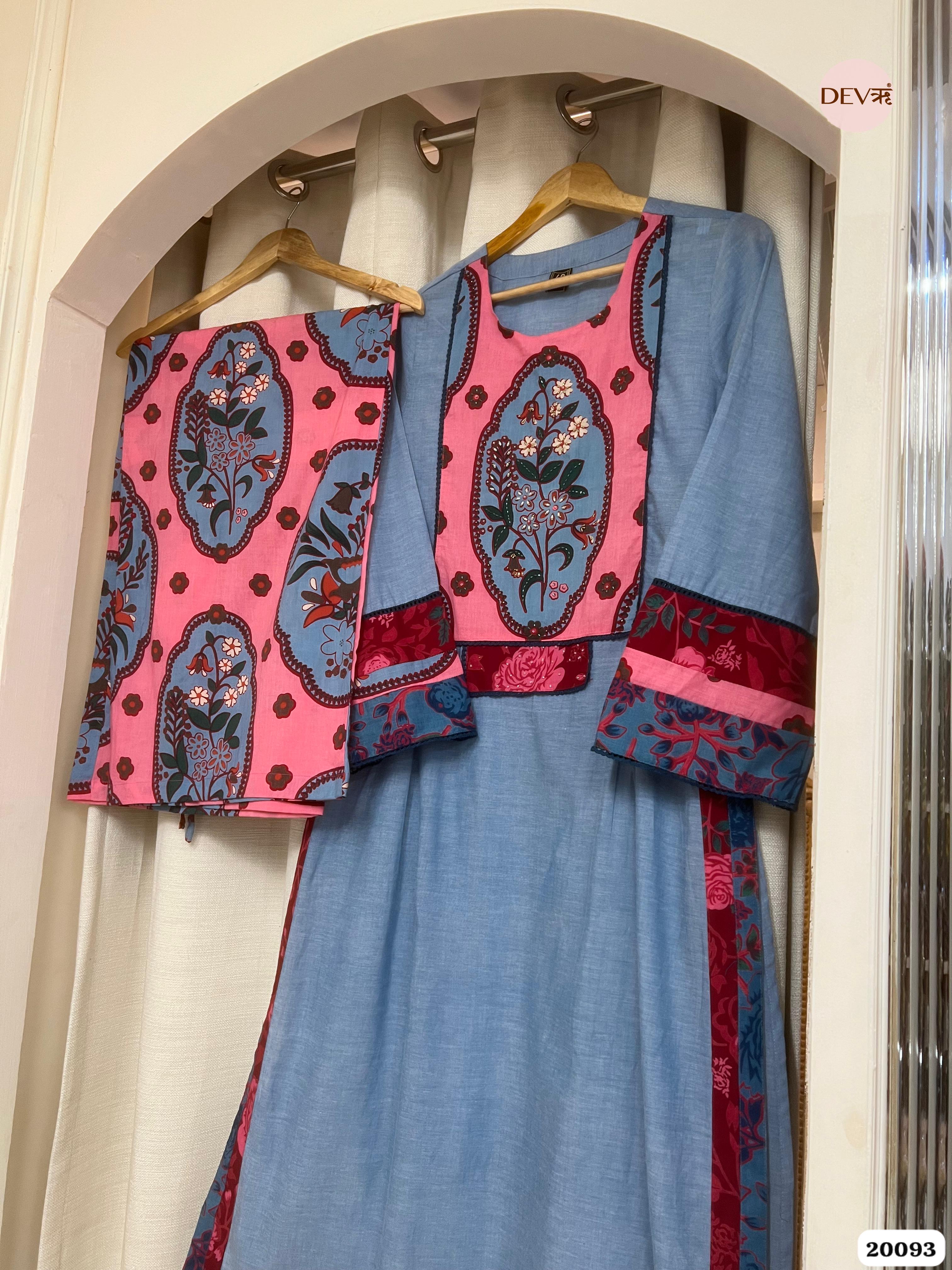 Esha Cotton Printed Powder Blue & Crimson 2-Piece Set (Devri – D.No 20093)