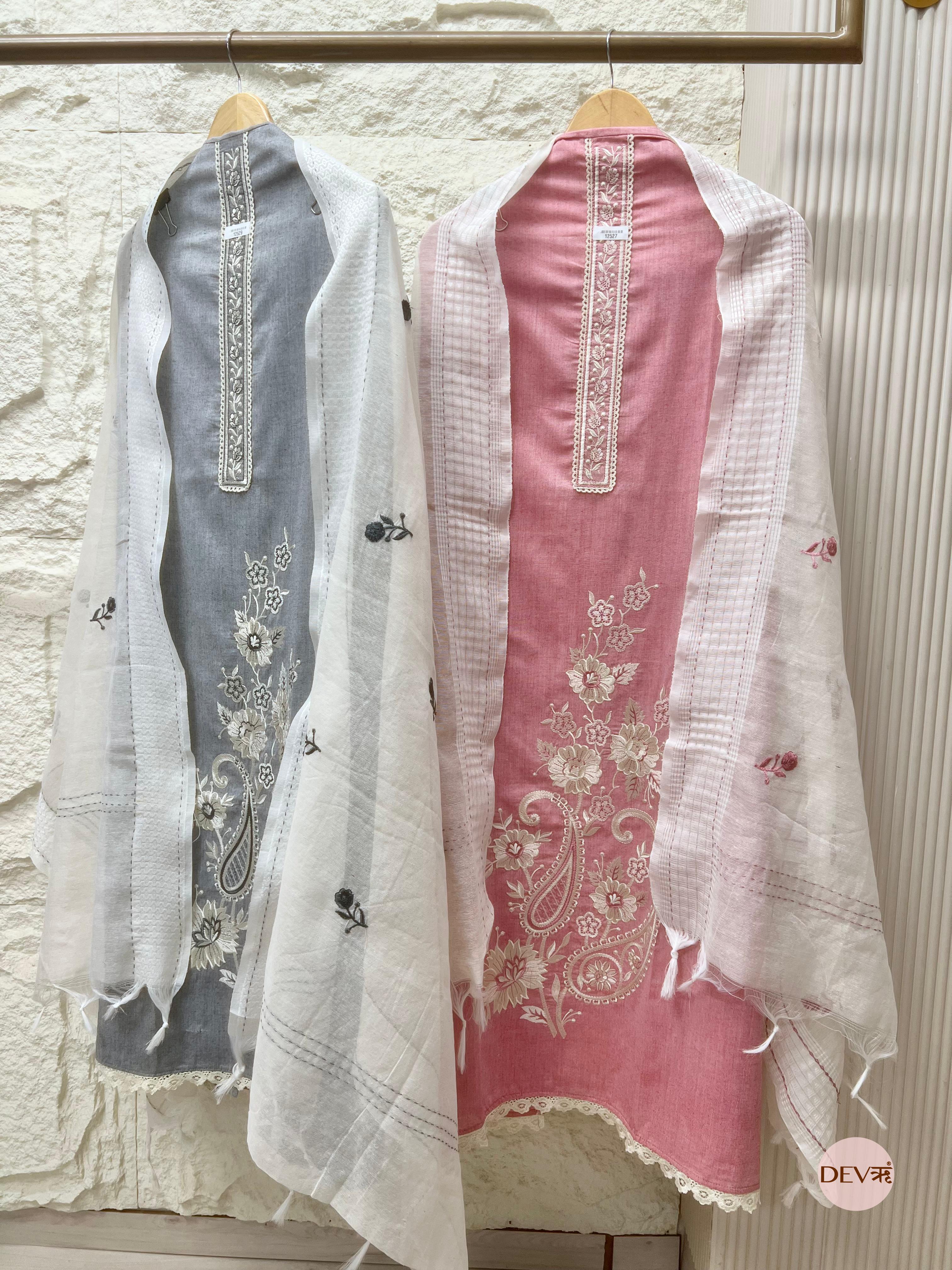 Dusty Rose Handloom Cotton Embroidered Unstitched 3-Piece Suit (Devri – D.No 12527)