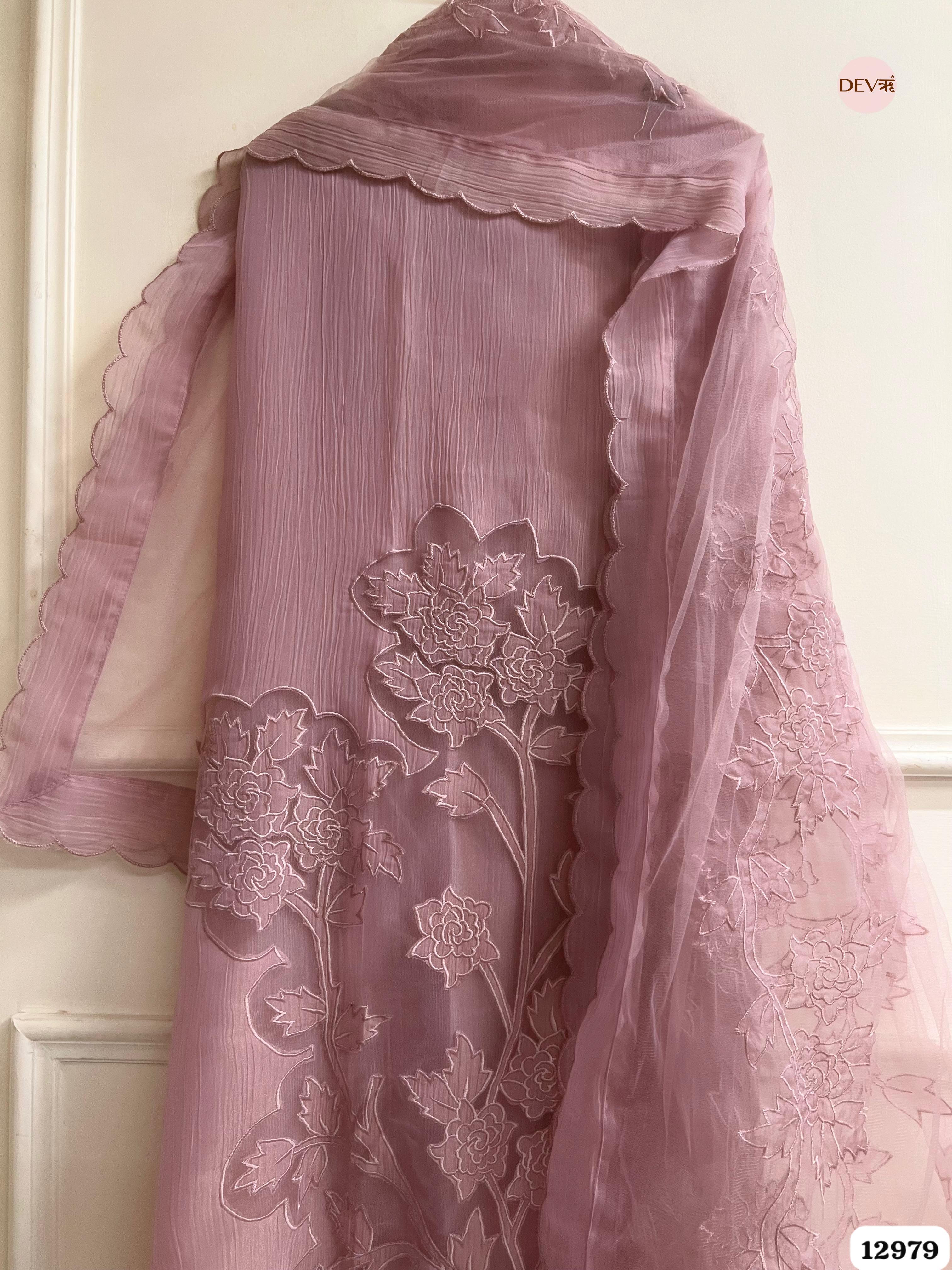 Mauve Tissue Crush Embroidered Unstitched 3-Piece Suit (Devri – D.No 12979)