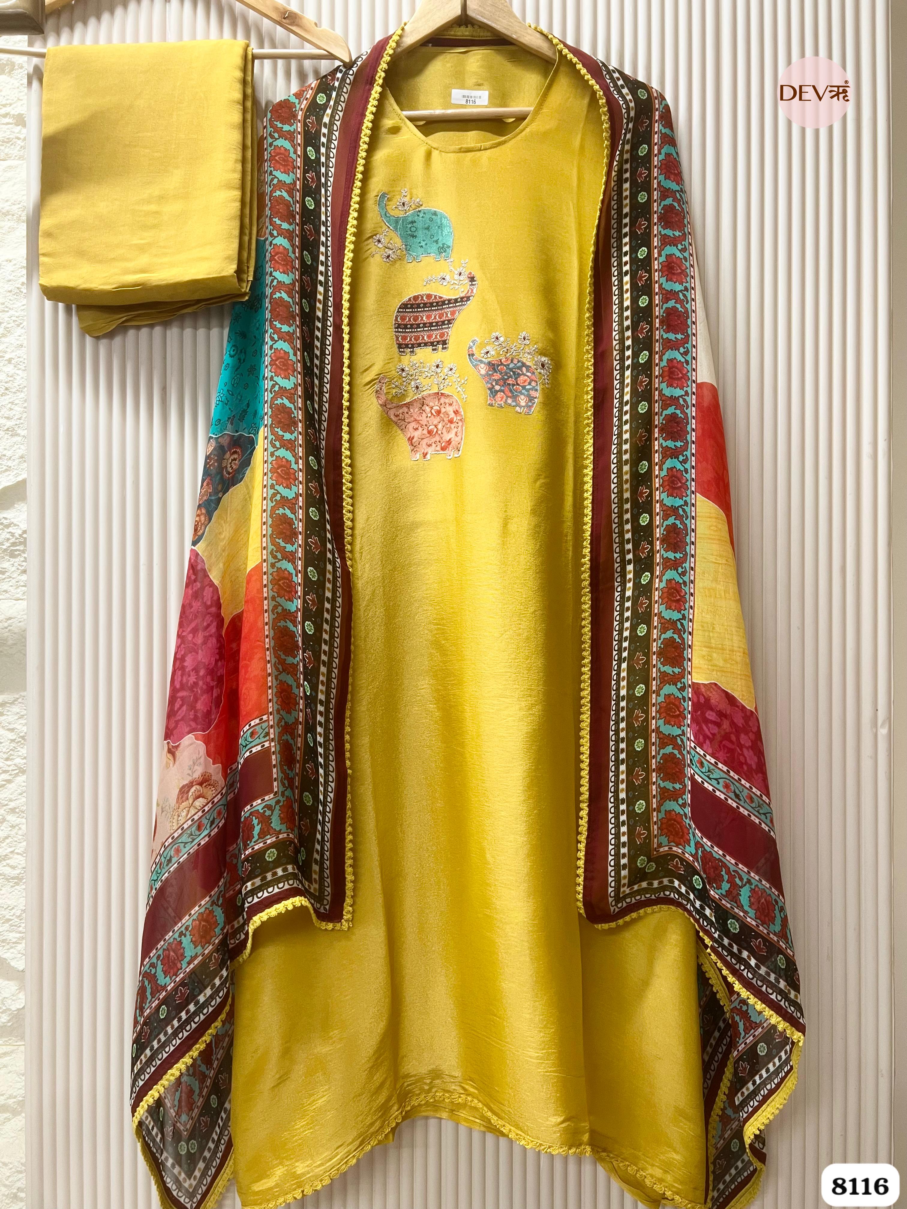 Mustard Tissue Silk Embroidered Unstitched 3-Piece Suit (Devri – D.No.8116)