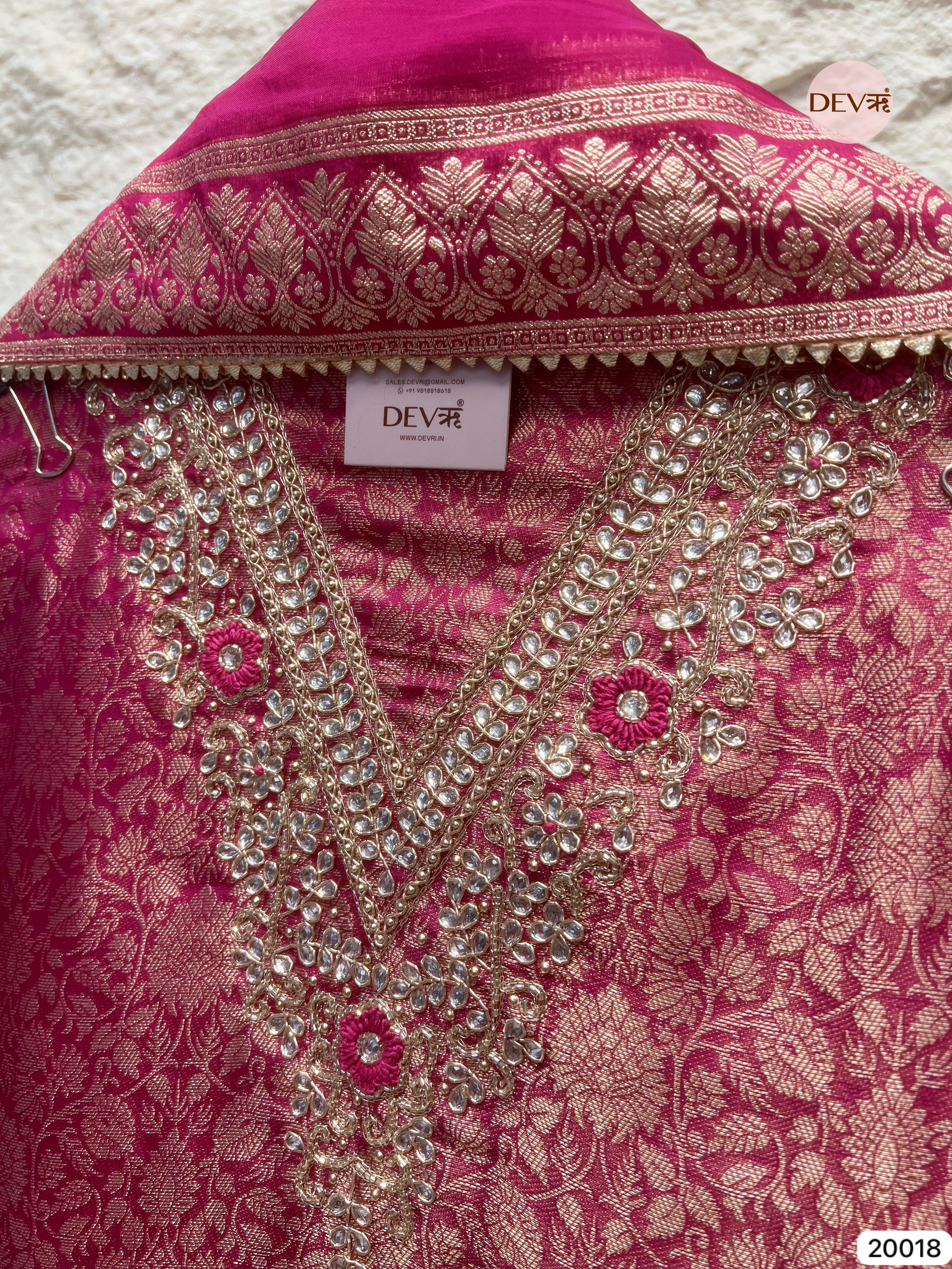 Rose Pink Tissue Jacquard Embroidered Unstitched 3-Piece Suit (Devri – D.No. 20018)